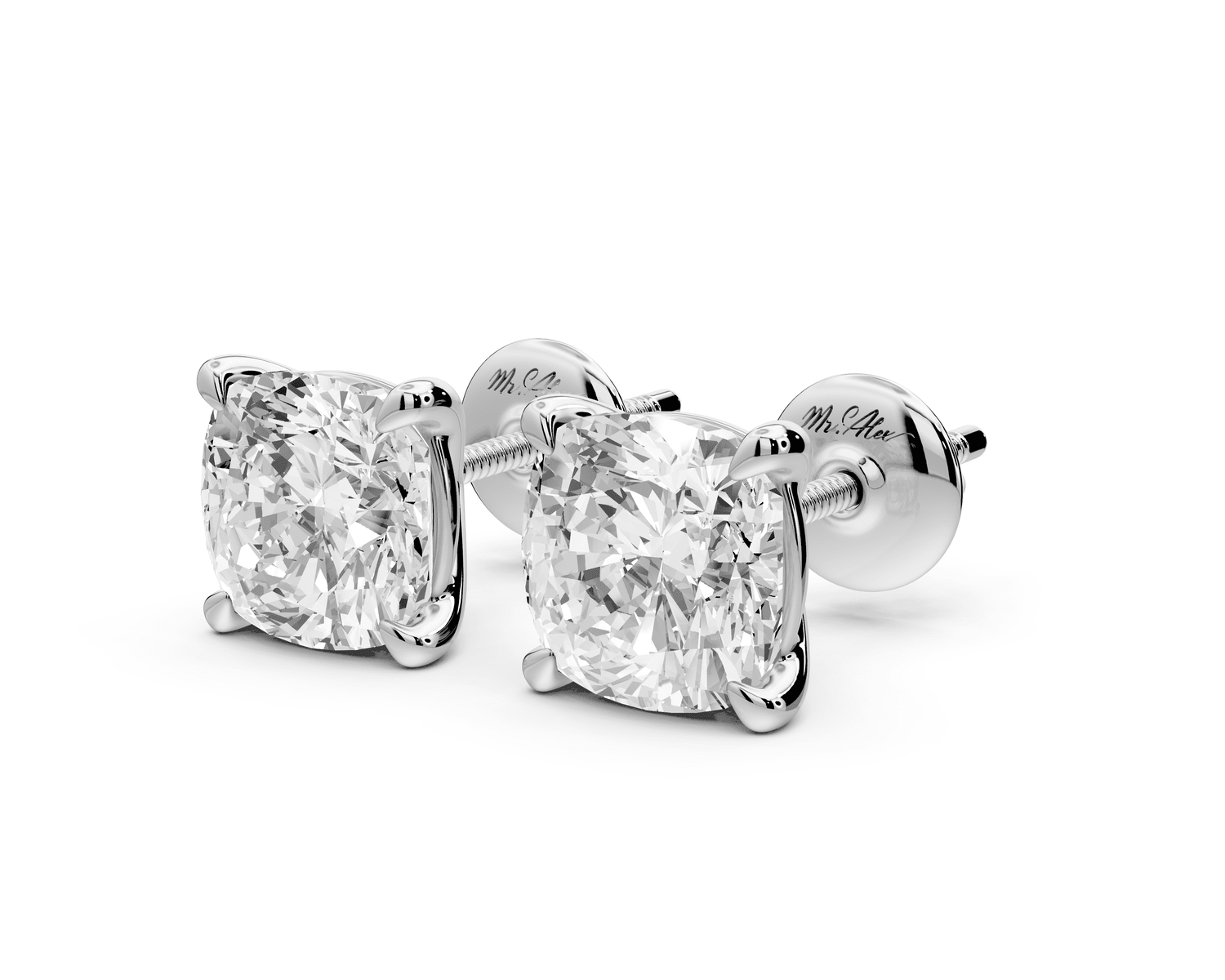Aura - 4ct 14k white gold Cushion - Cut Diamond Stud Earrings - Mr. Alex Jewelry