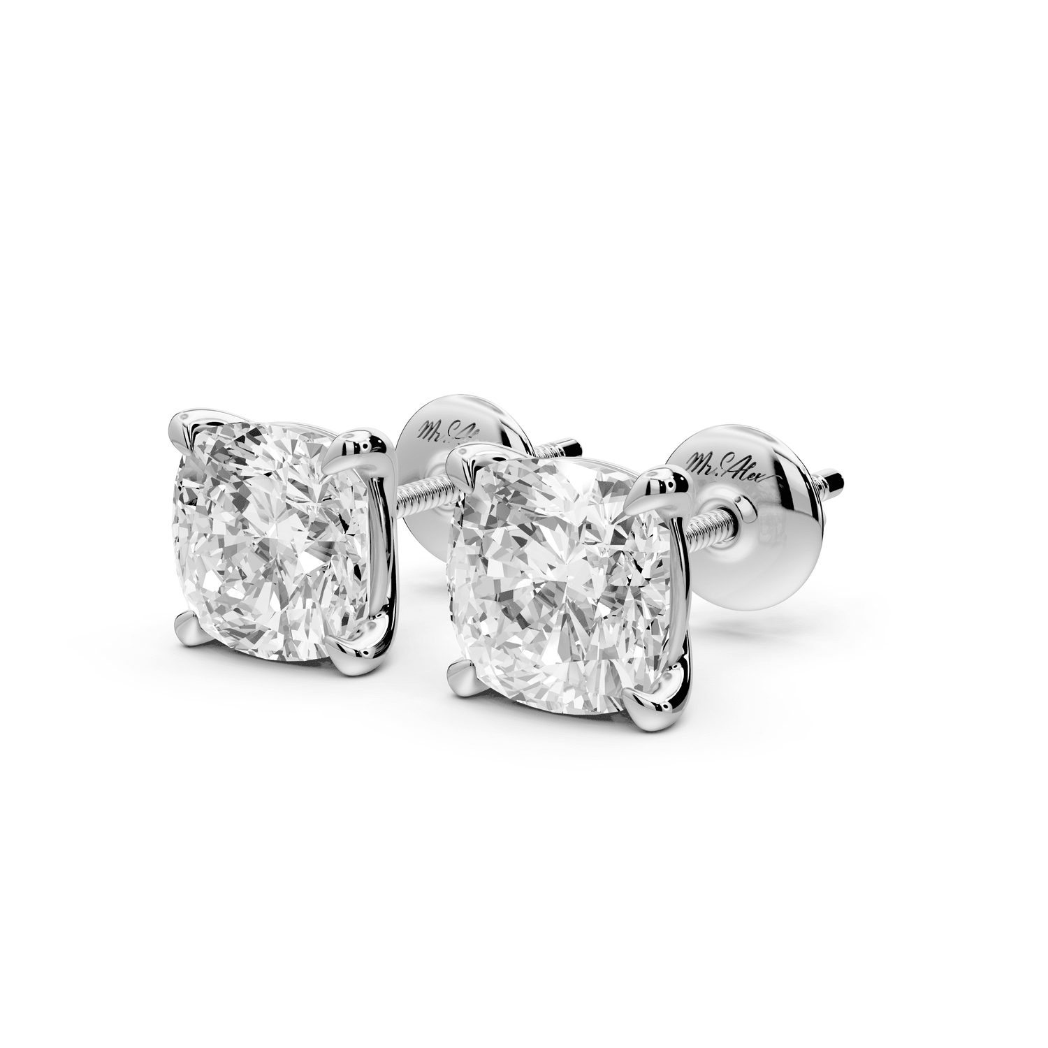 Aura - 4ct 14k white gold Cushion - Cut Diamond Stud Earrings - Mr. Alex Jewelry