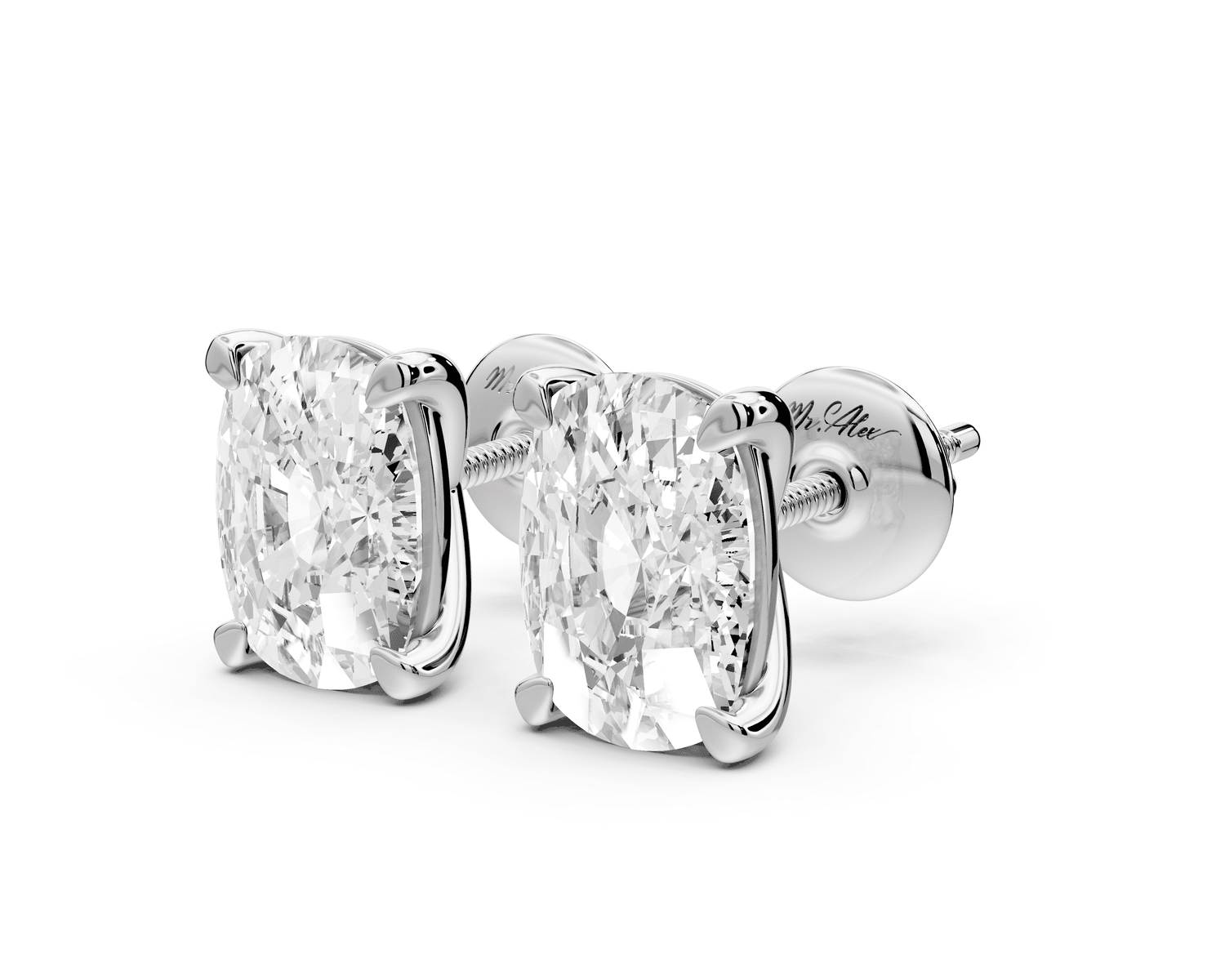 Aura - 4ct 14k white gold Elgcushion - Cut Diamond Stud Earrings - Mr. Alex Jewelry