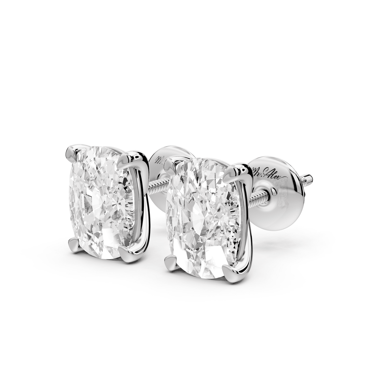 Aura - 4ct 14k white gold Elgcushion - Cut Diamond Stud Earrings - Mr. Alex Jewelry