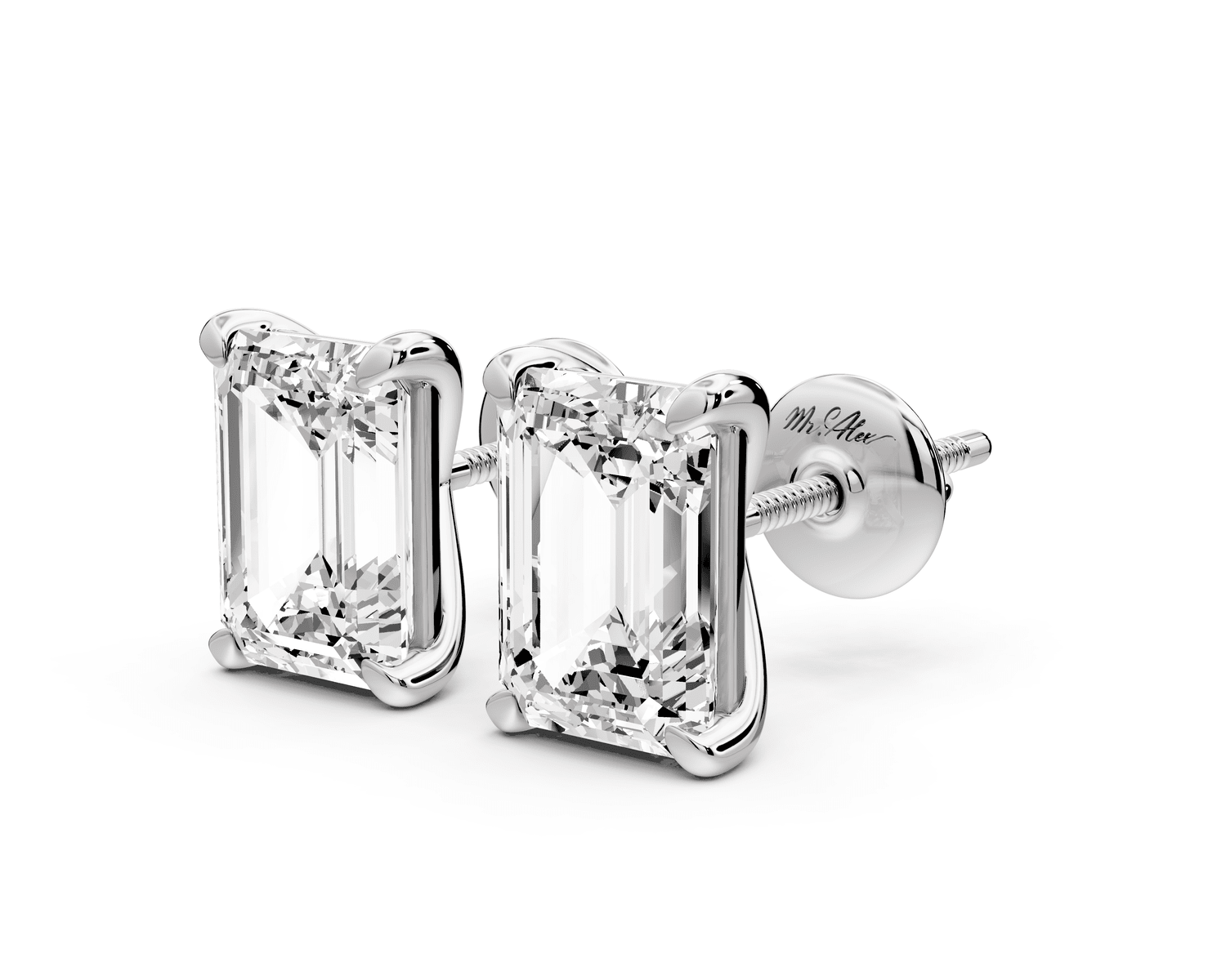 Aura - 4ct 14k white gold Emerald - Cut Diamond Stud Earrings - Mr. Alex Jewelry