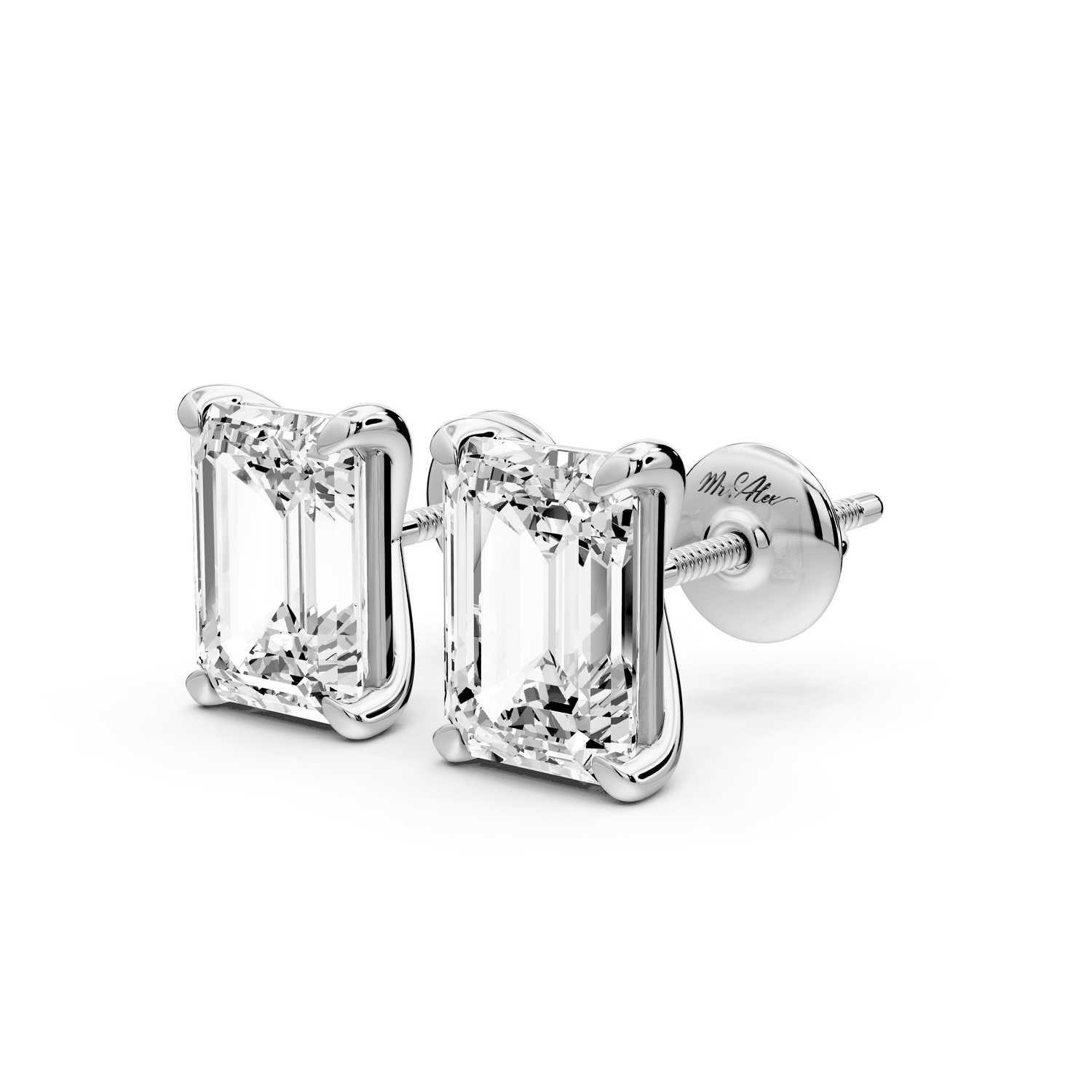 Aura - 4ct 14k white gold Emerald - Cut Diamond Stud Earrings - Mr. Alex Jewelry