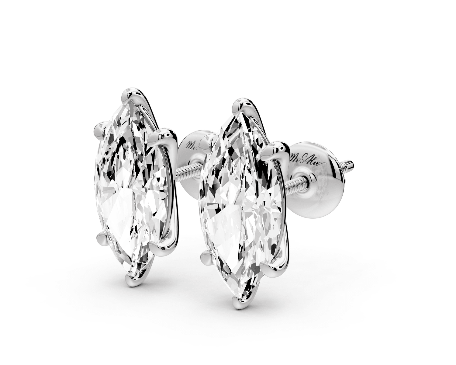 Aura - 4ct 14k white gold Marquise - Cut Diamond Stud Earrings - Mr. Alex Jewelry