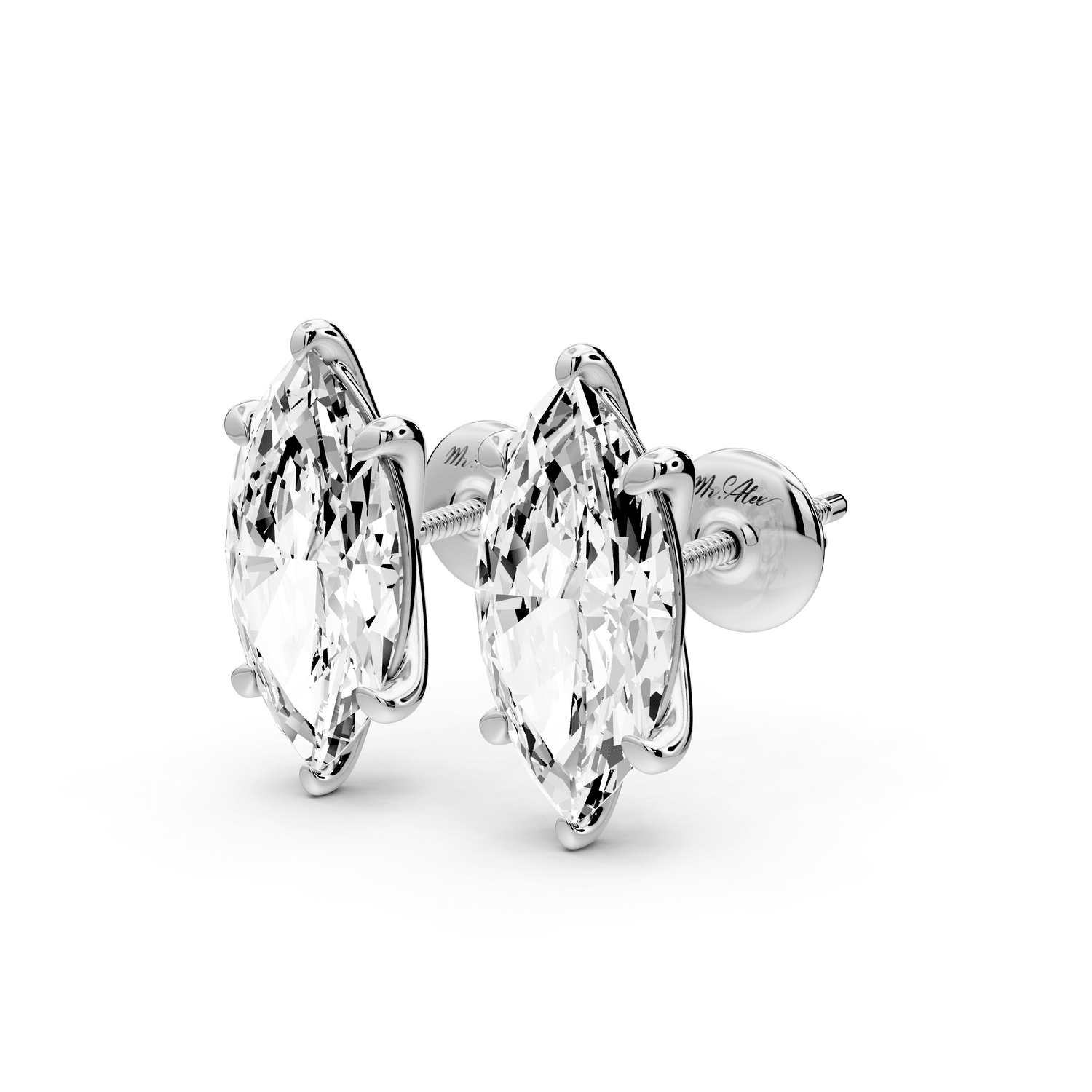 Aura - 4ct 14k white gold Marquise - Cut Diamond Stud Earrings - Mr. Alex Jewelry