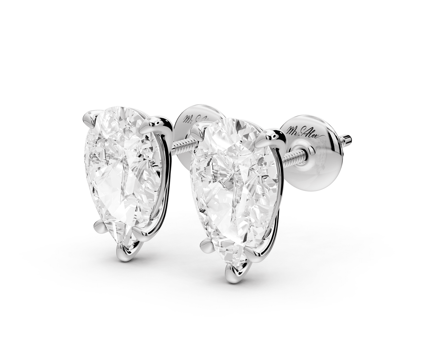 Aura - 4ct 14k white gold Pear - Cut Diamond Stud Earrings - Mr. Alex Jewelry