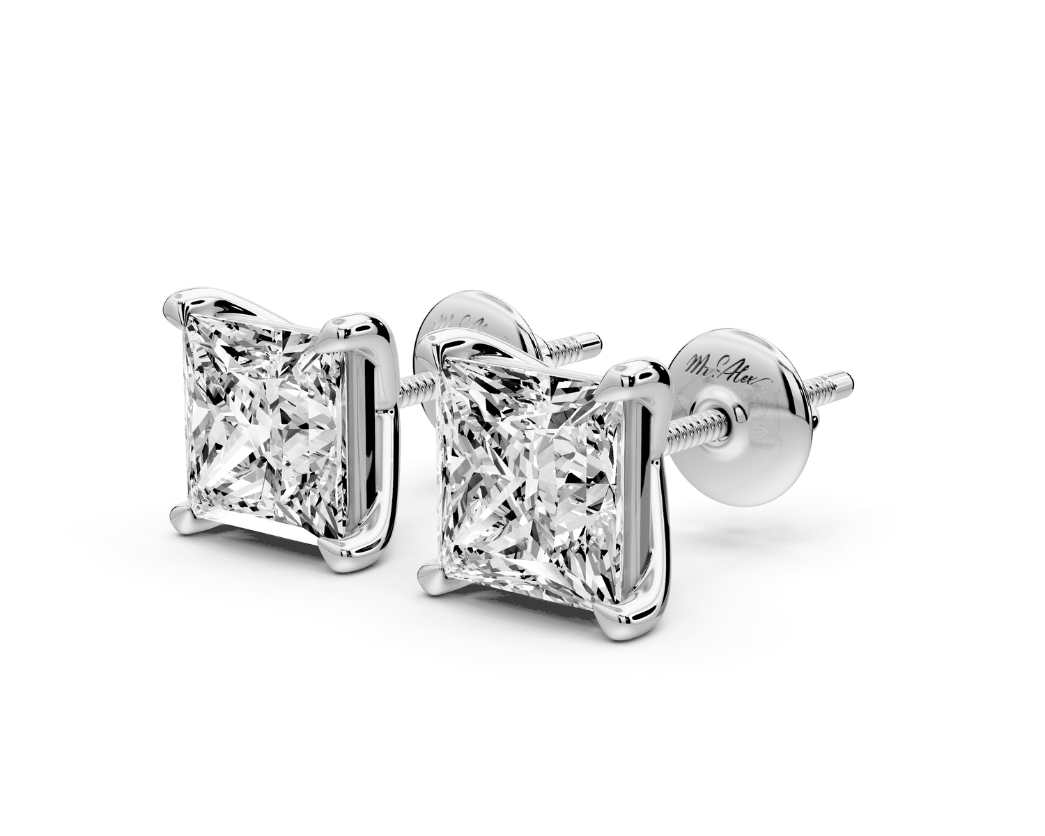 Aura - 4ct 14k white gold Princess - Cut Diamond Stud Earrings - Mr. Alex Jewelry