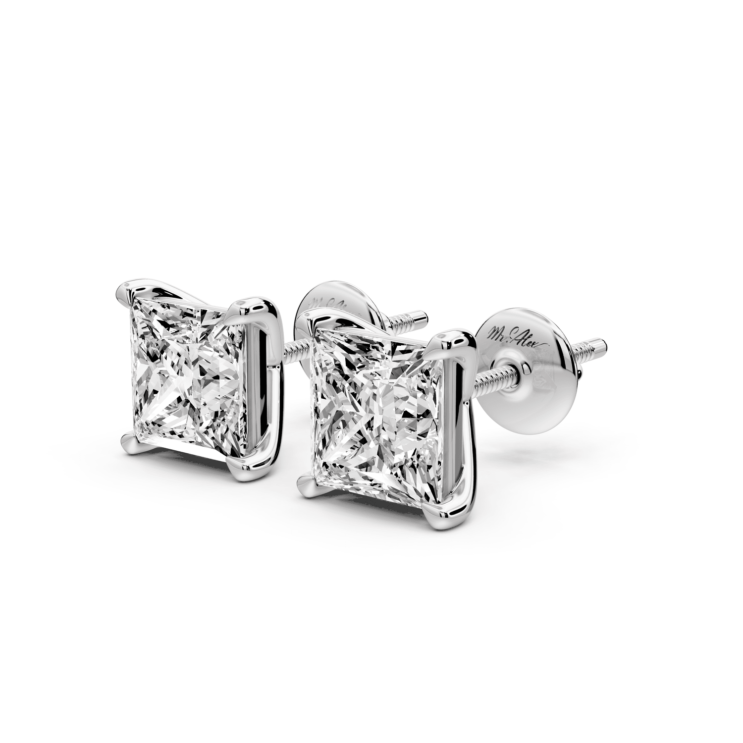 Aura - 4ct 14k white gold Princess - Cut Diamond Stud Earrings - Mr. Alex Jewelry