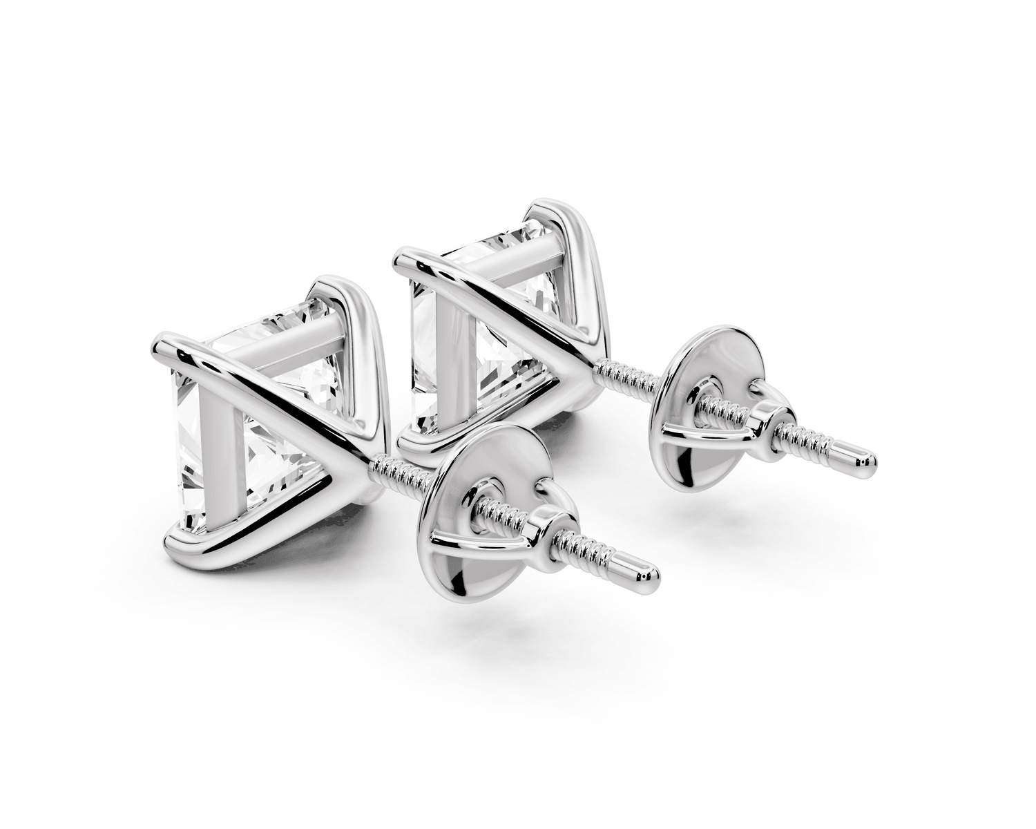 Aura - 4ct 14k white gold Princess - Cut Diamond Stud Earrings - Mr. Alex Jewelry
