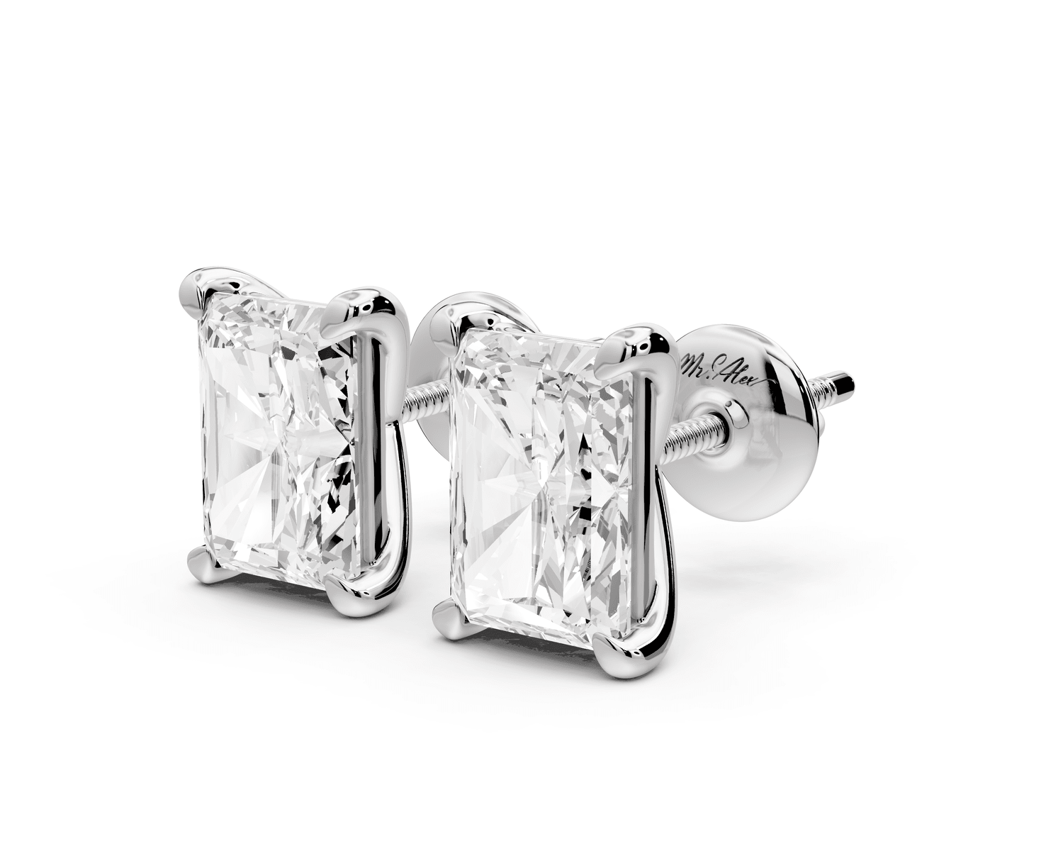 Aura - 4ct 14k white gold Radiant - Cut Diamond Stud Earrings - Mr. Alex Jewelry