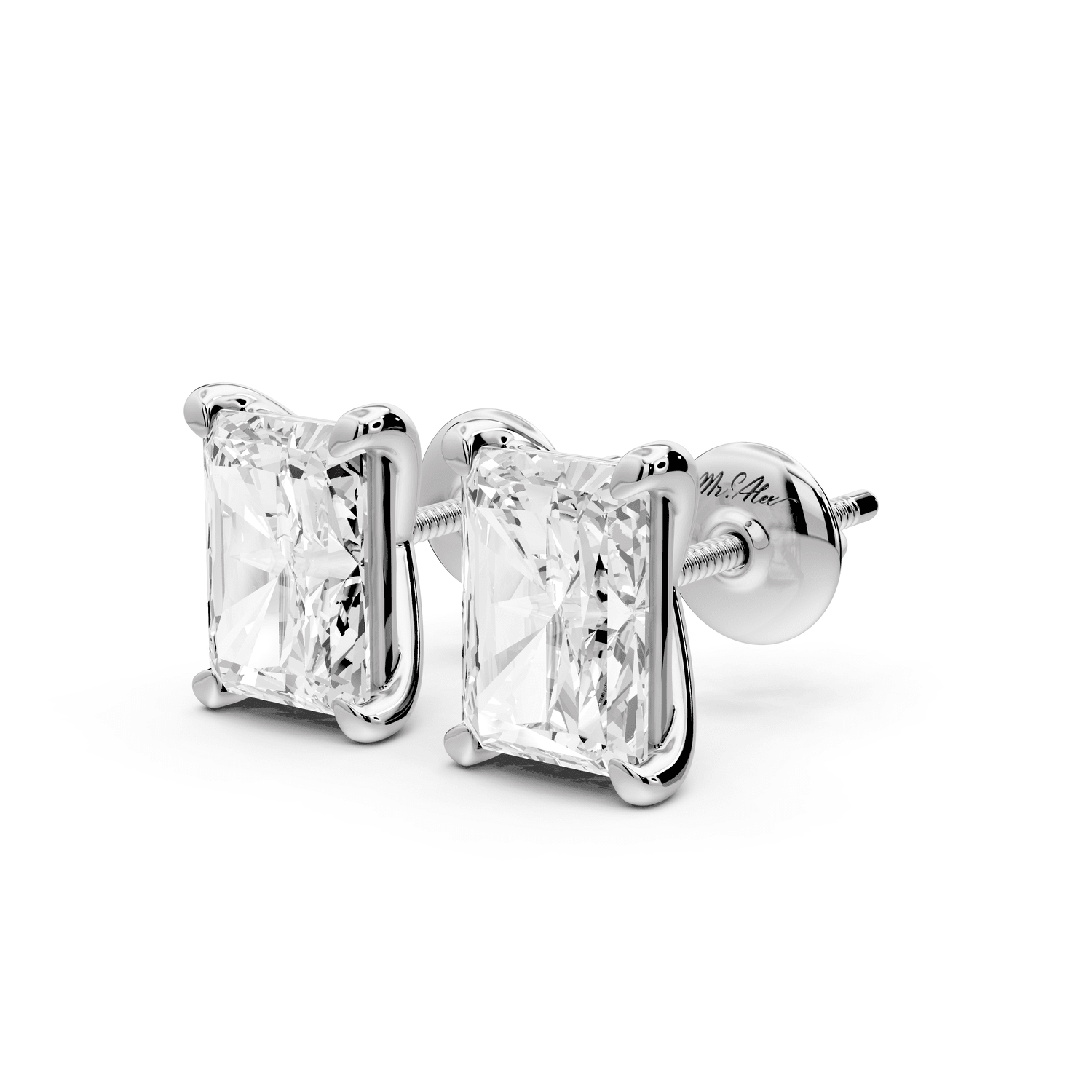 Aura - 4ct 14k white gold Radiant - Cut Diamond Stud Earrings - Mr. Alex Jewelry