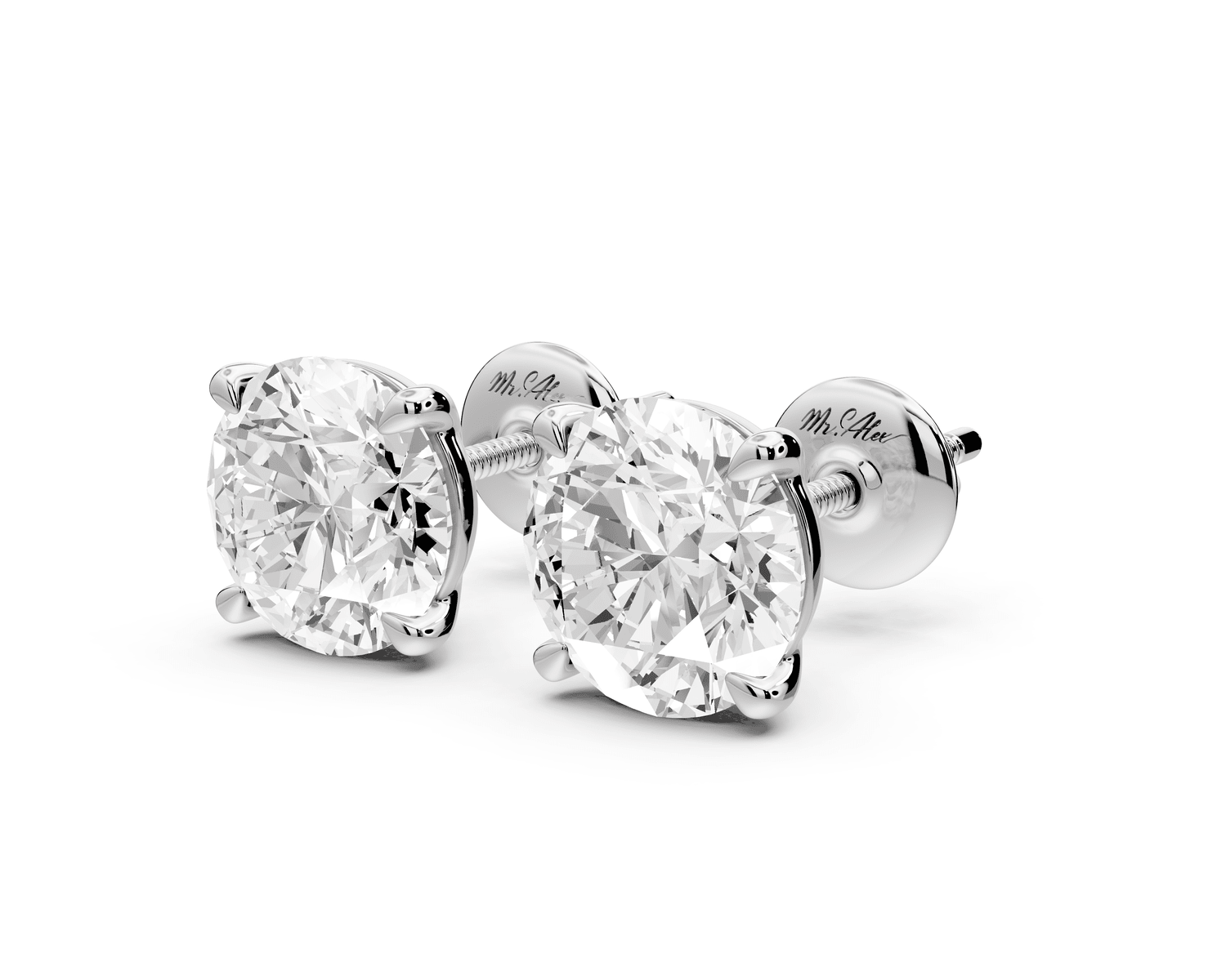 Aura - 4ct 14k white gold Round - Cut Diamond Stud Earrings - Mr. Alex Jewelry