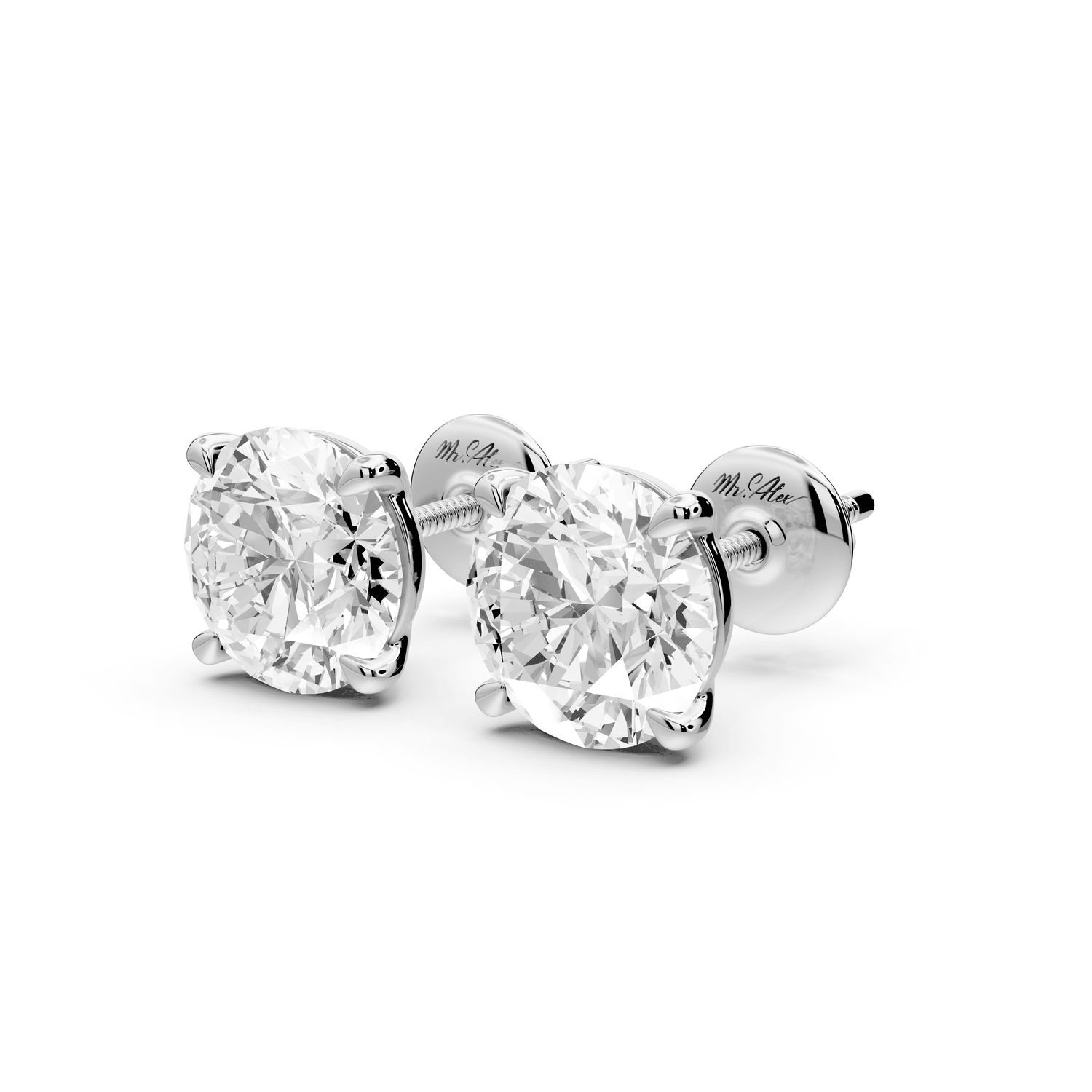 Aura - 4ct 14k white gold Round - Cut Diamond Stud Earrings - Mr. Alex Jewelry