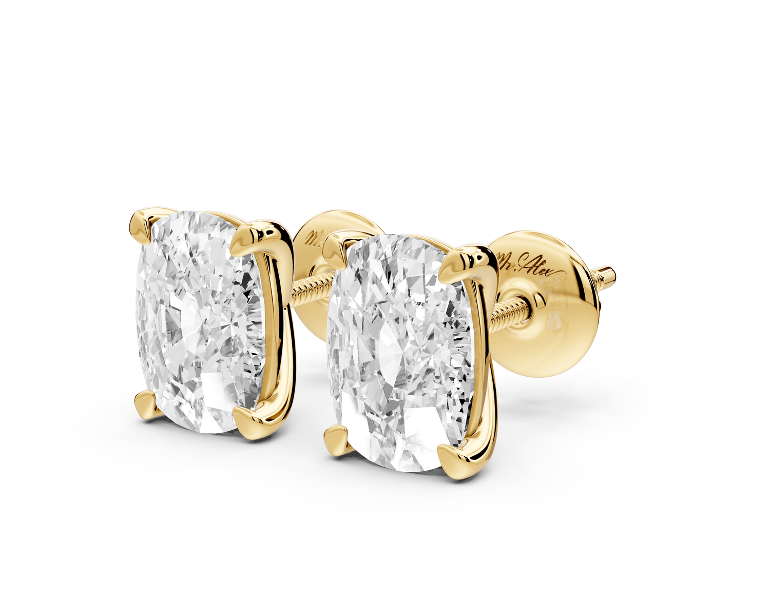 Aura - 4ct 14k yellow gold Elgcushion - Cut Diamond Stud Earrings - Mr. Alex Jewelry