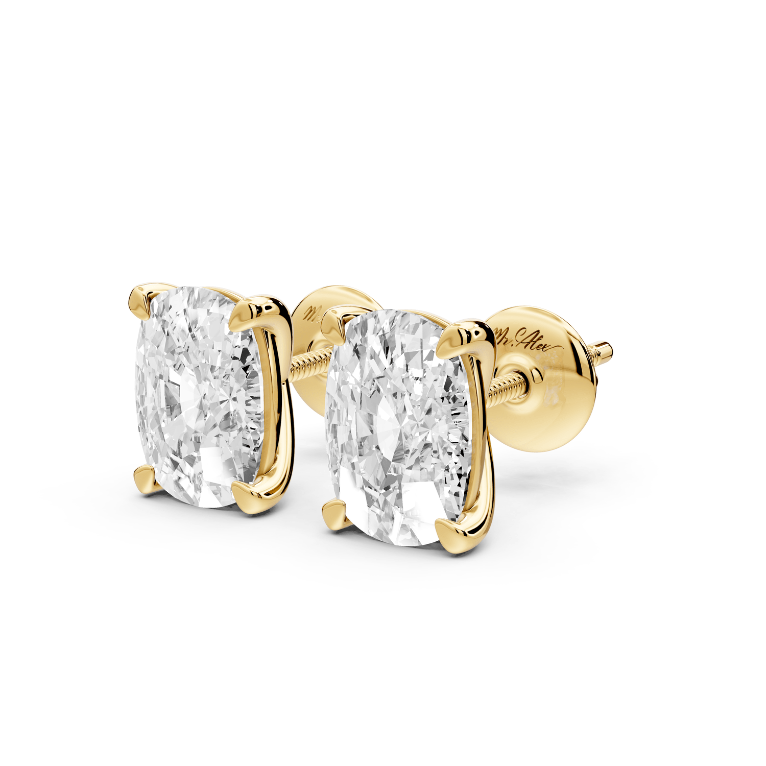 Aura - 4ct 14k yellow gold Elgcushion - Cut Diamond Stud Earrings - Mr. Alex Jewelry
