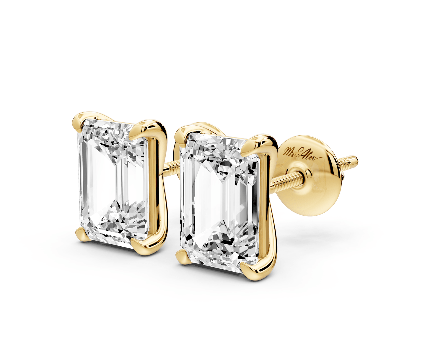 Aura - 4ct 14k yellow gold Emerald - Cut Diamond Stud Earrings - Mr. Alex Jewelry