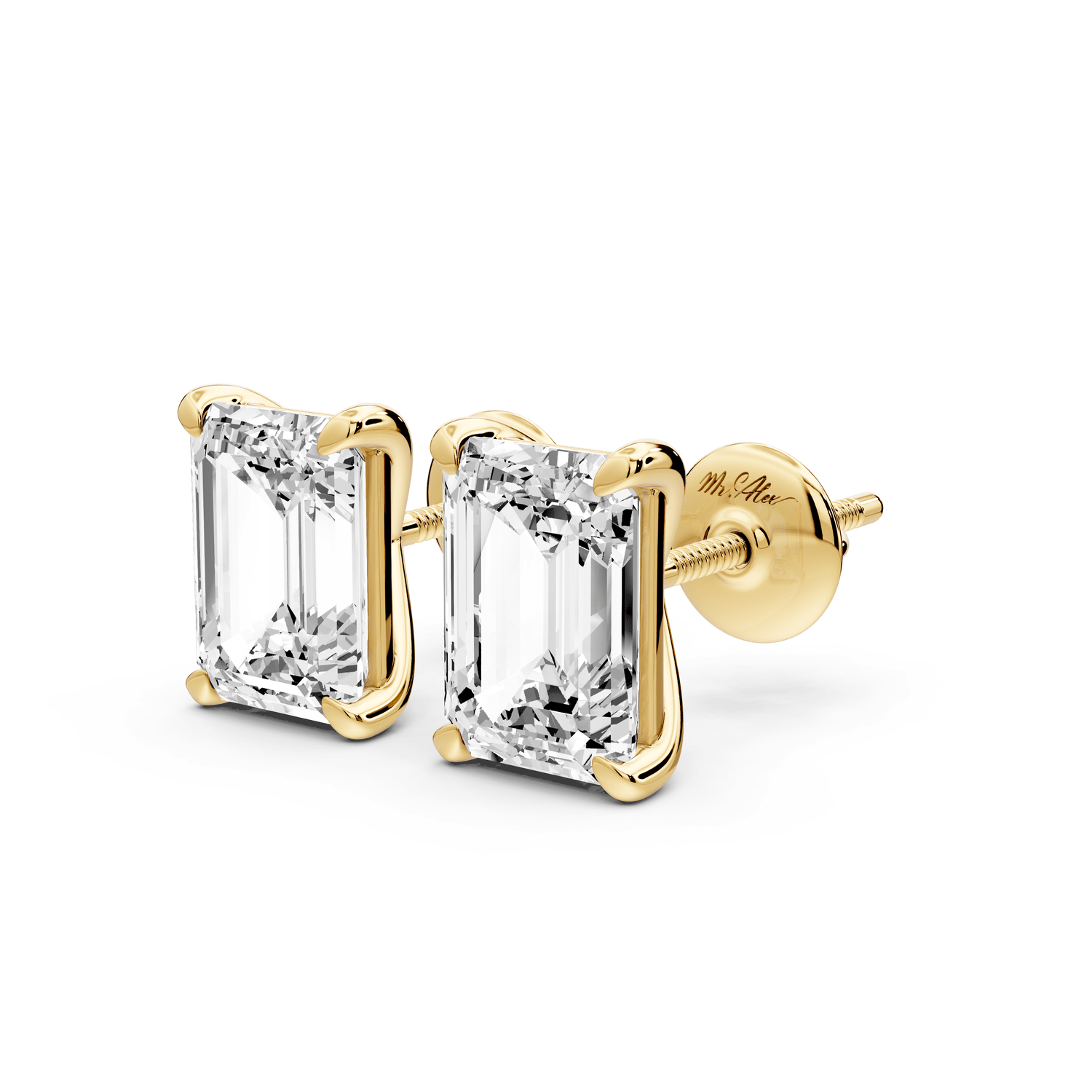 Aura - 4ct 14k yellow gold Emerald - Cut Diamond Stud Earrings - Mr. Alex Jewelry