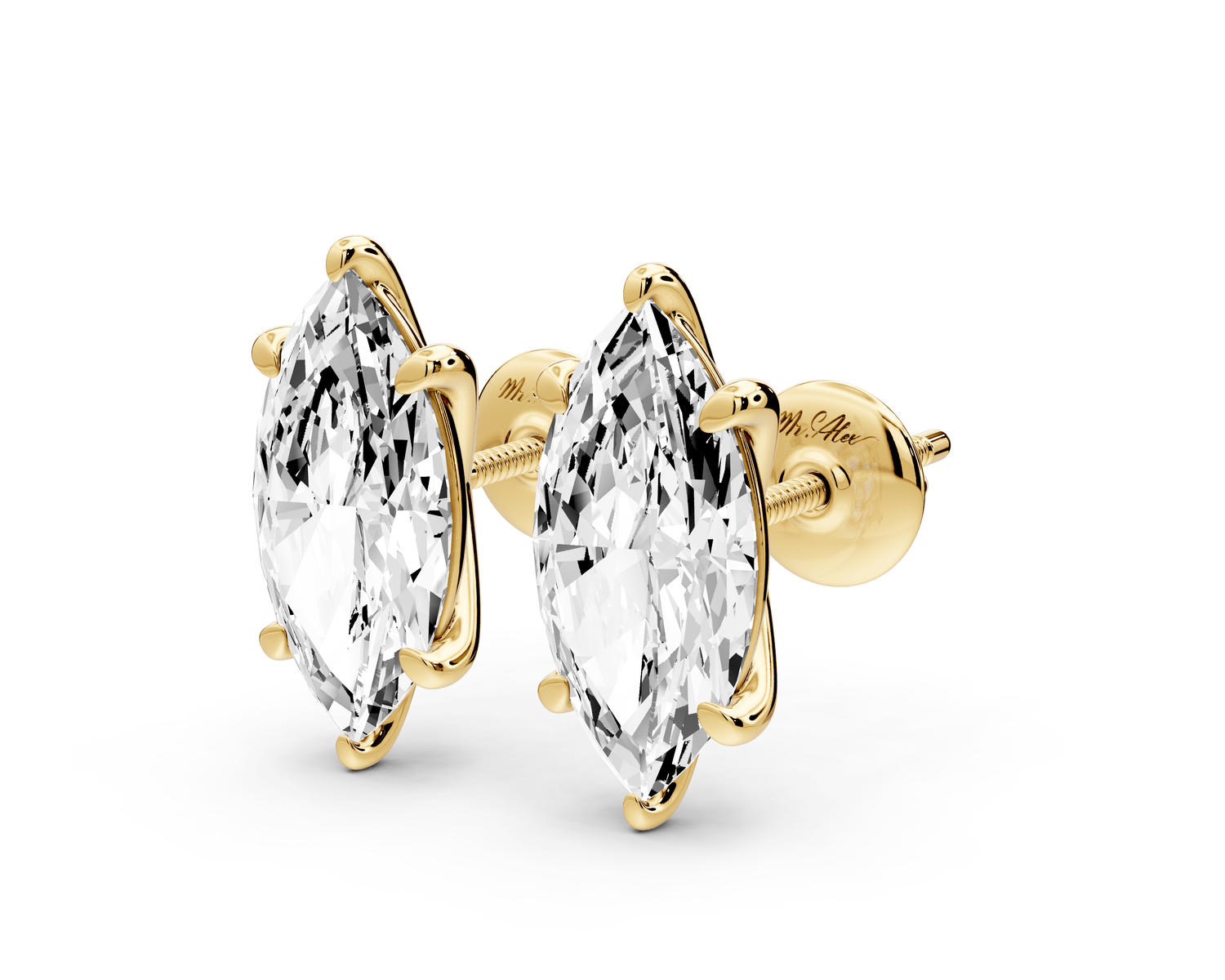 Aura - 4ct 14k yellow gold Marquise - Cut Diamond Stud Earrings - Mr. Alex Jewelry
