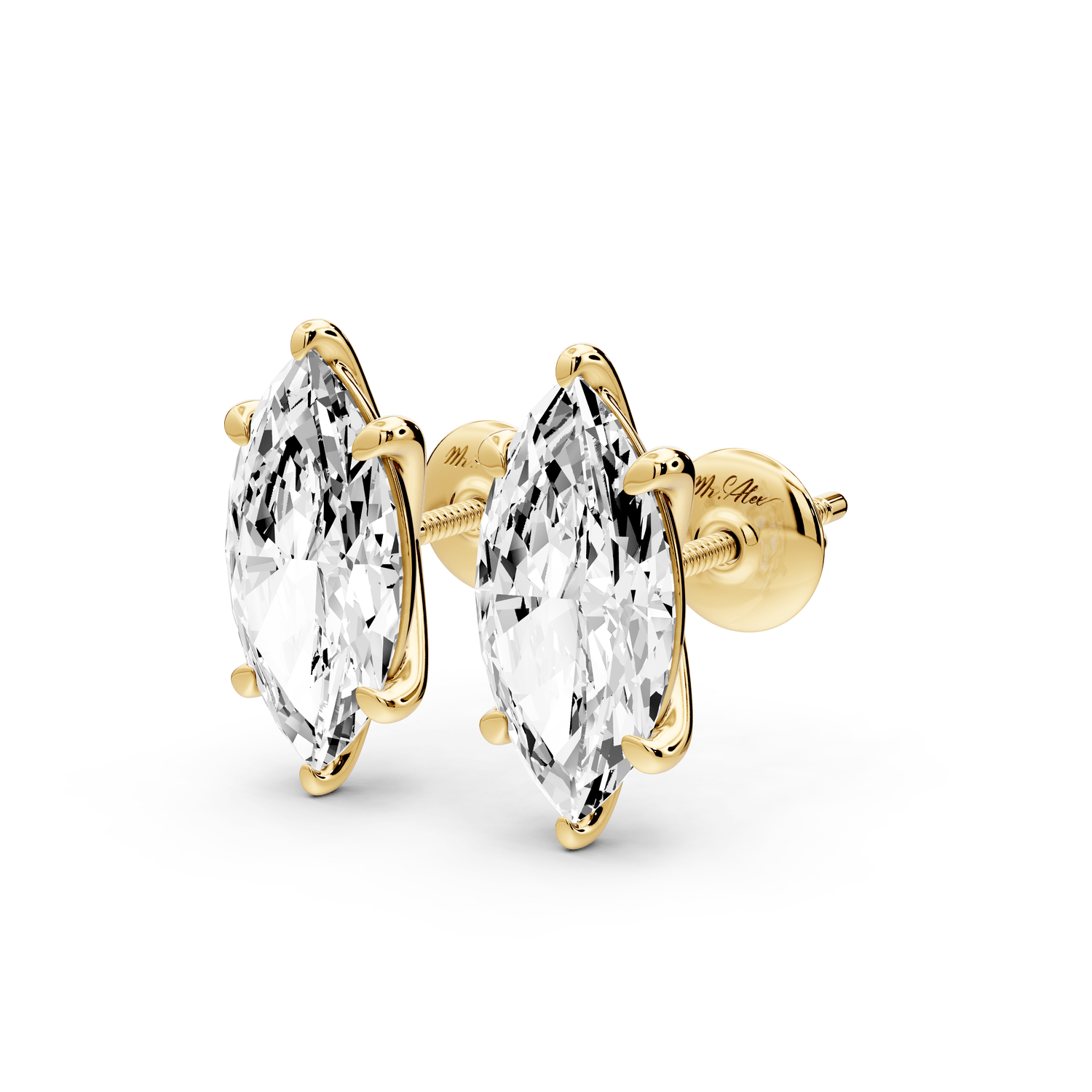 Aura - 4ct 14k yellow gold Marquise - Cut Diamond Stud Earrings - Mr. Alex Jewelry