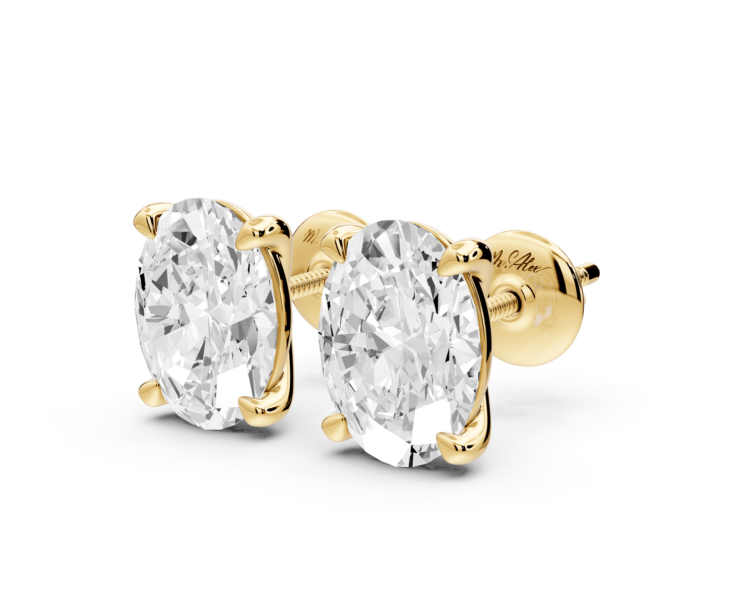 Aura - 4ct 14k yellow gold Oval - Cut Diamond Stud Earrings - Mr. Alex Jewelry
