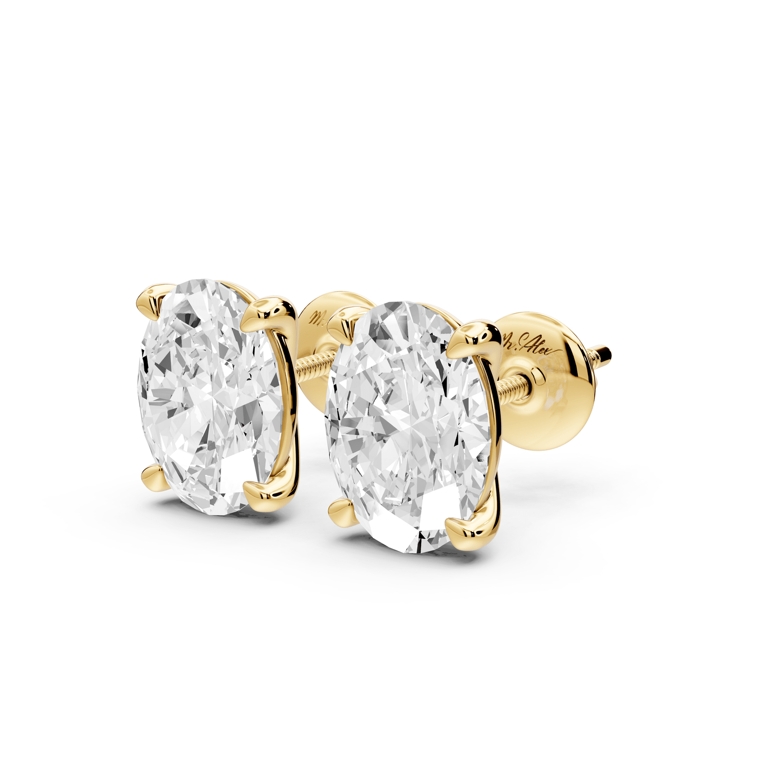Aura - 4ct 14k yellow gold Oval - Cut Diamond Stud Earrings - Mr. Alex Jewelry