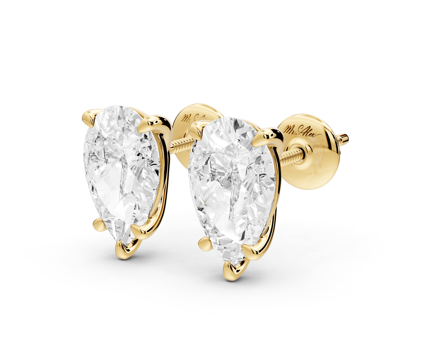 Aura - 4ct 14k yellow gold Pear - Cut Diamond Stud Earrings - Mr. Alex Jewelry