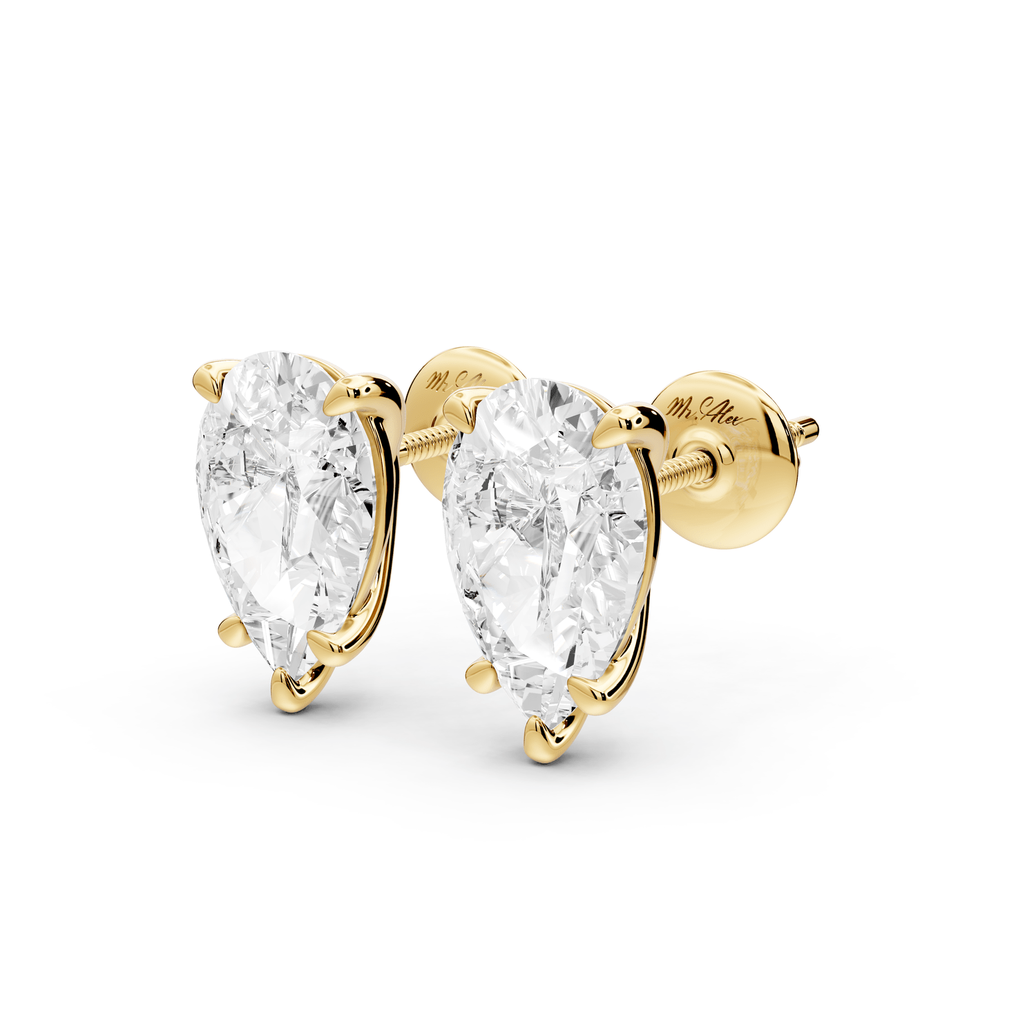 Aura - 4ct 14k yellow gold Pear - Cut Diamond Stud Earrings - Mr. Alex Jewelry