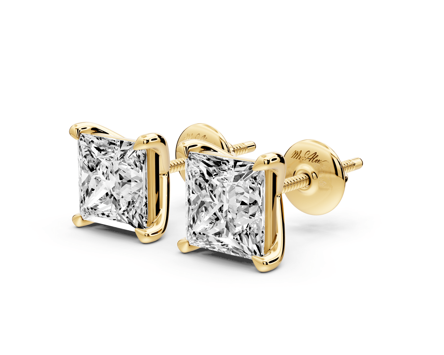 Aura - 4ct 14k yellow gold Princess - Cut Diamond Stud Earrings - Mr. Alex Jewelry