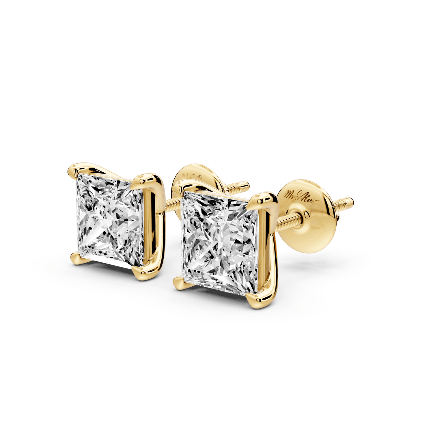 Aura - 4ct 14k yellow gold Princess - Cut Diamond Stud Earrings - Mr. Alex Jewelry
