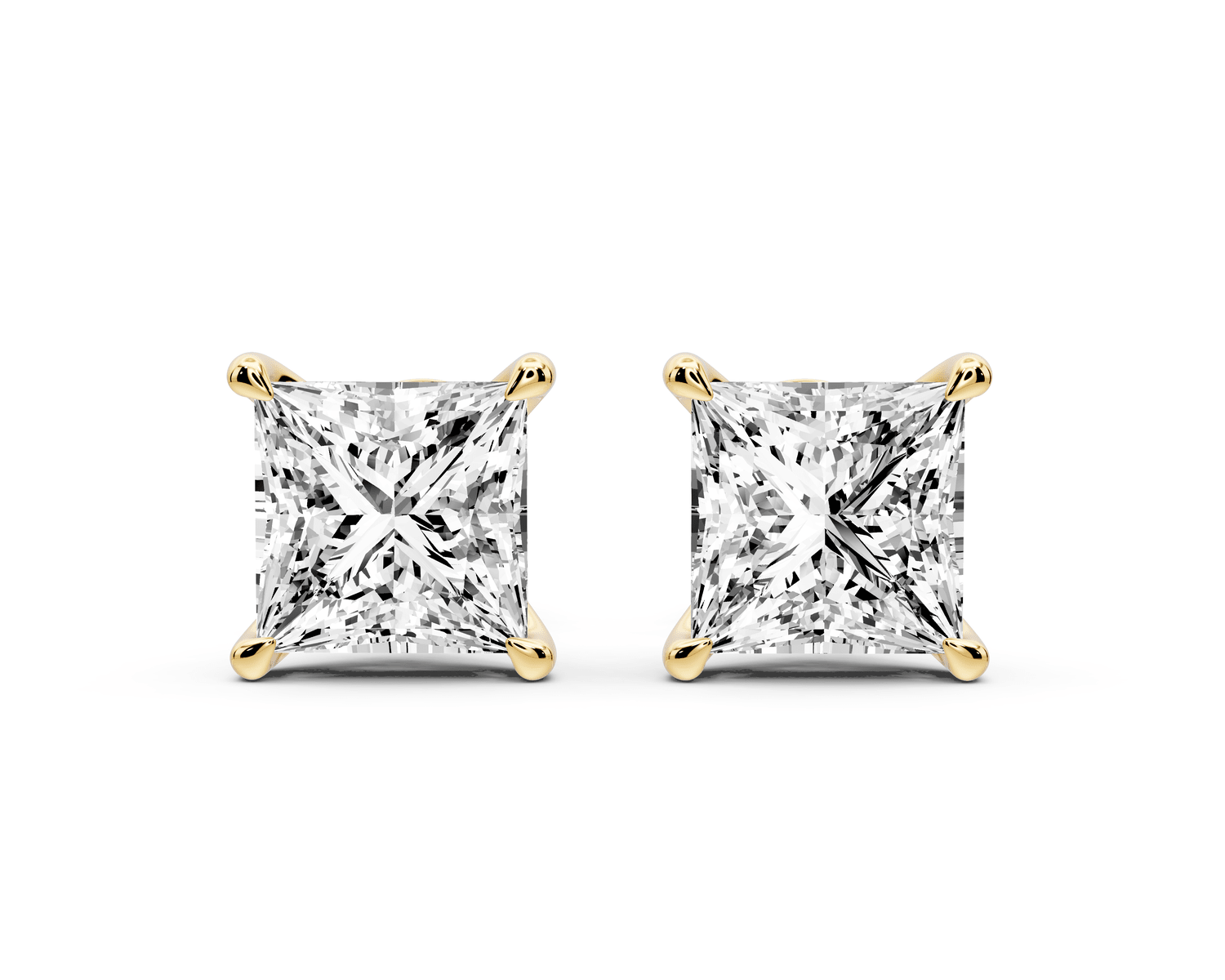 Aura - 4ct 14k yellow gold Princess - Cut Diamond Stud Earrings - Mr. Alex Jewelry