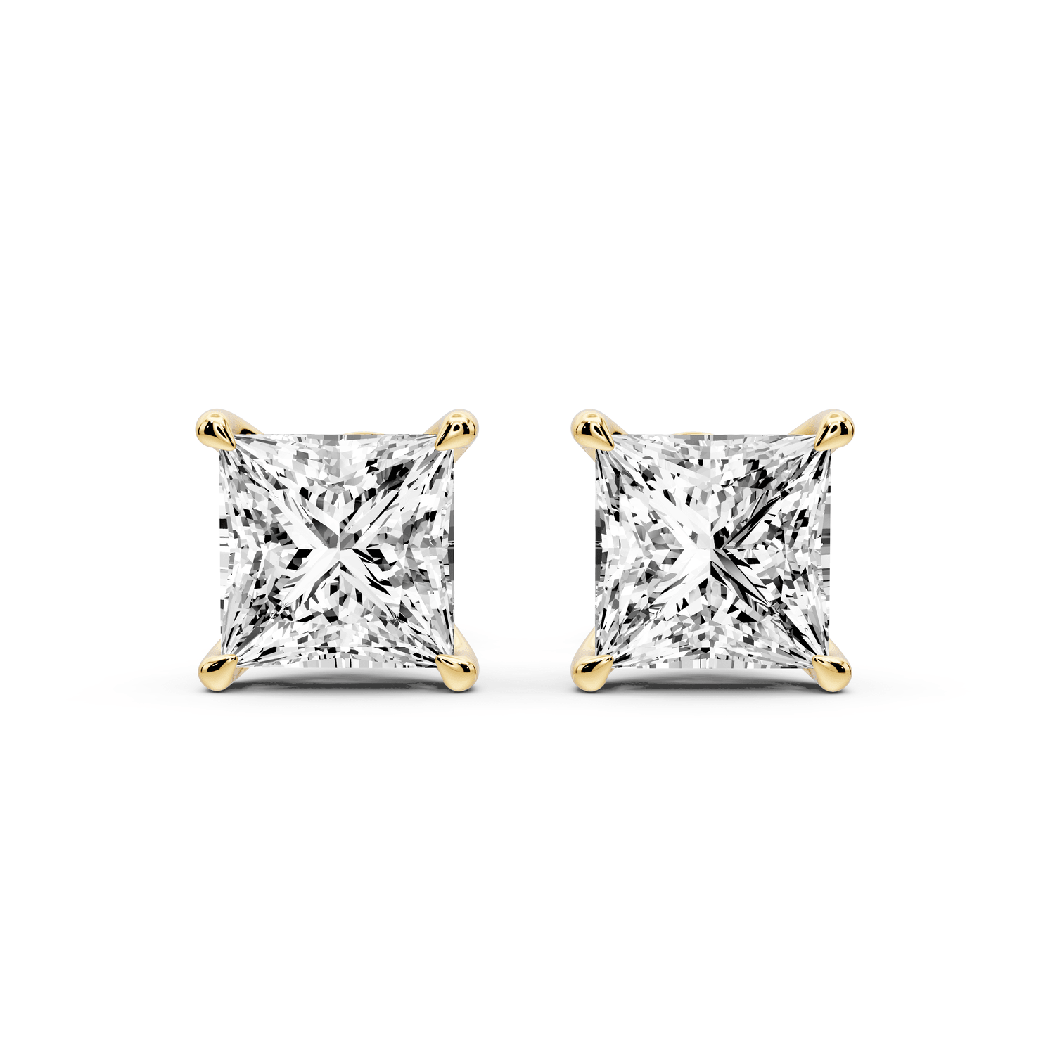 Aura - 4ct 14k yellow gold Princess - Cut Diamond Stud Earrings - Mr. Alex Jewelry
