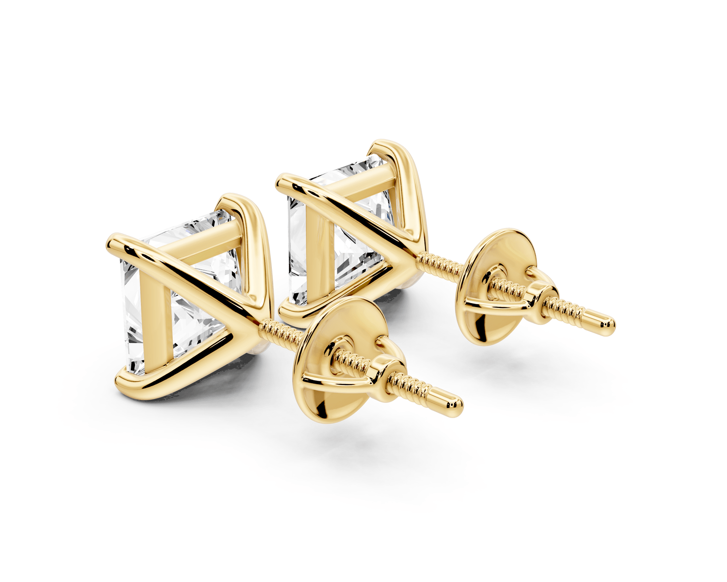 Aura - 4ct 14k yellow gold Princess - Cut Diamond Stud Earrings - Mr. Alex Jewelry