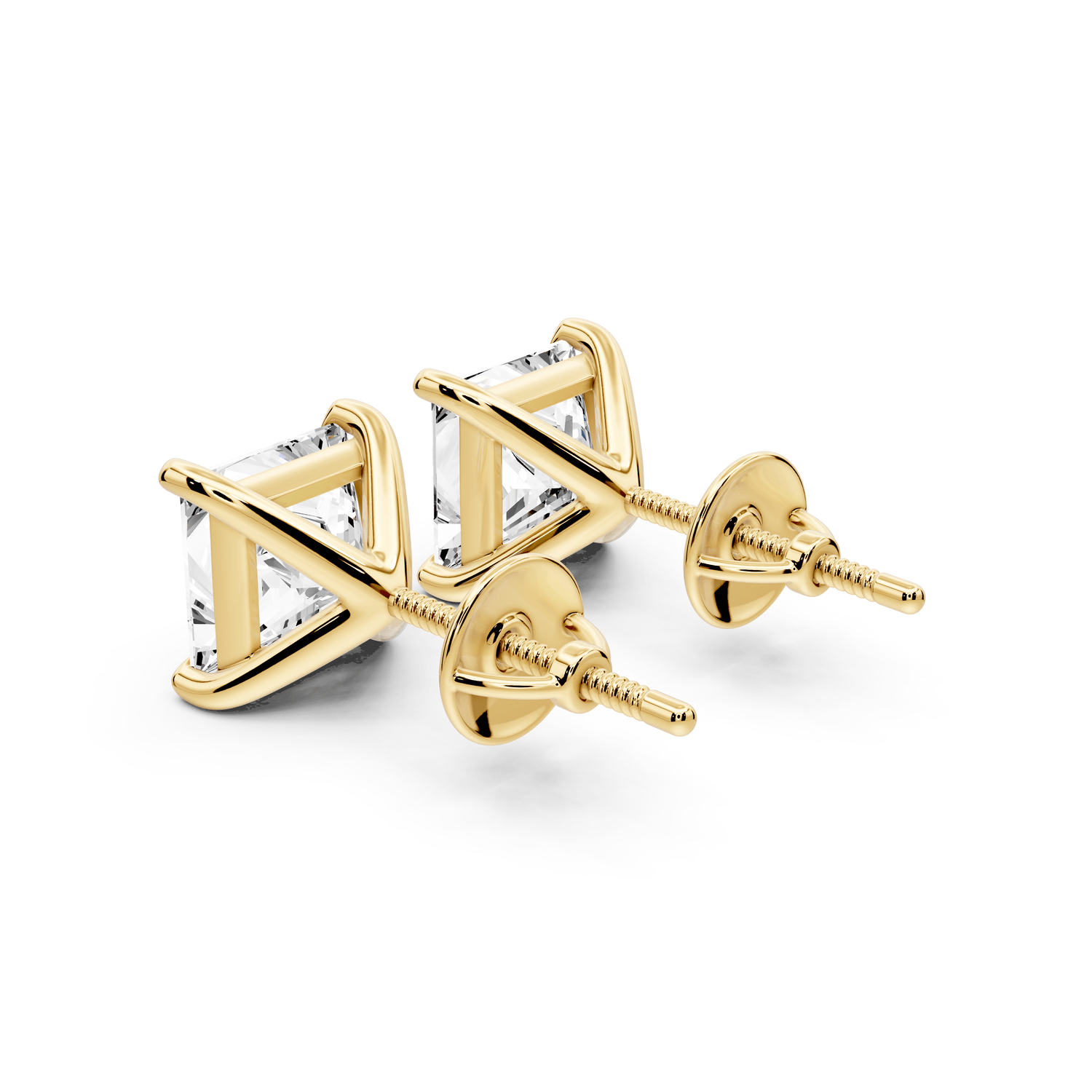 Aura - 4ct 14k yellow gold Princess - Cut Diamond Stud Earrings - Mr. Alex Jewelry