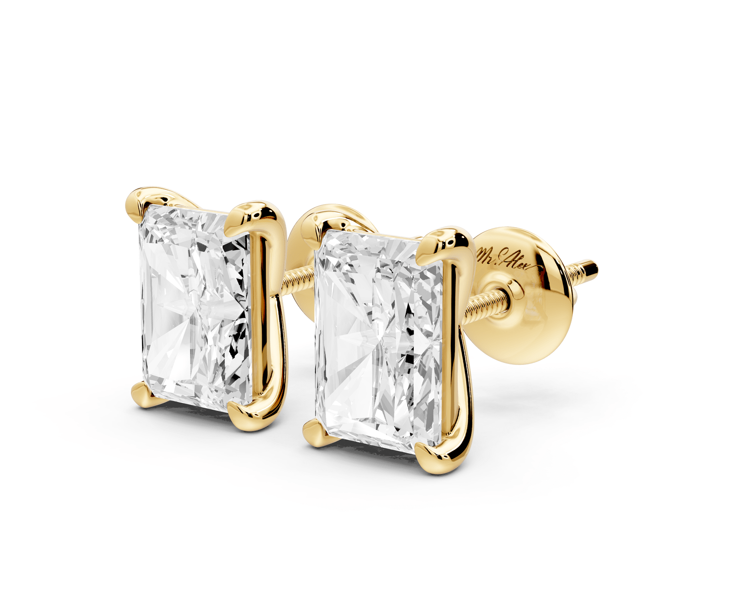 Aura - 4ct 14k yellow gold Radiant - Cut Diamond Stud Earrings - Mr. Alex Jewelry