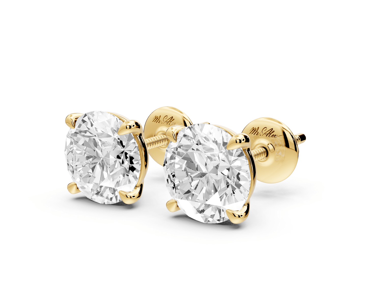 Aura - 4ct 14k yellow gold Round - Cut Diamond Stud Earrings - Mr. Alex Jewelry