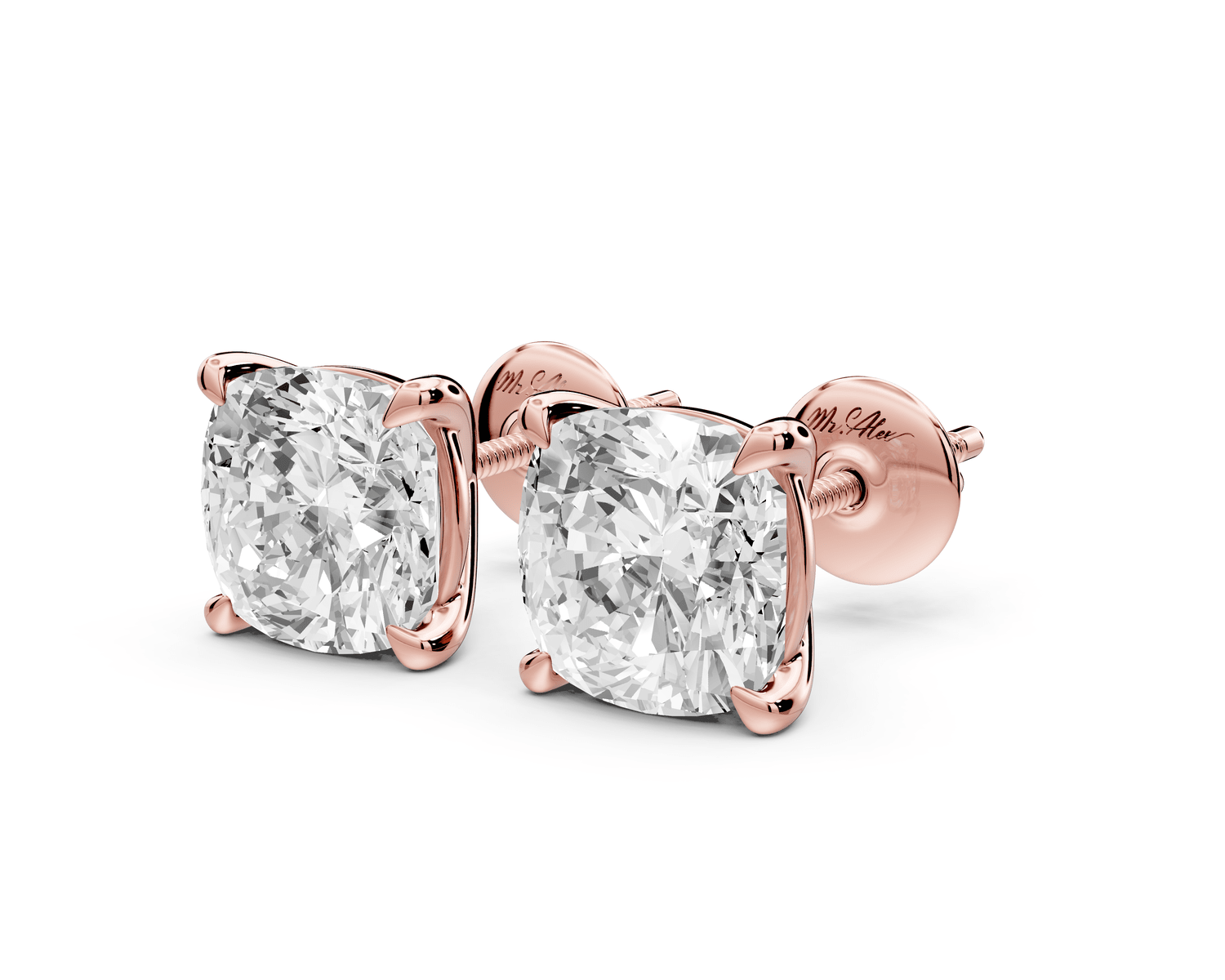 Aura - 5ct 14k rose gold Cushion - Cut Diamond Stud Earrings - Mr. Alex Jewelry