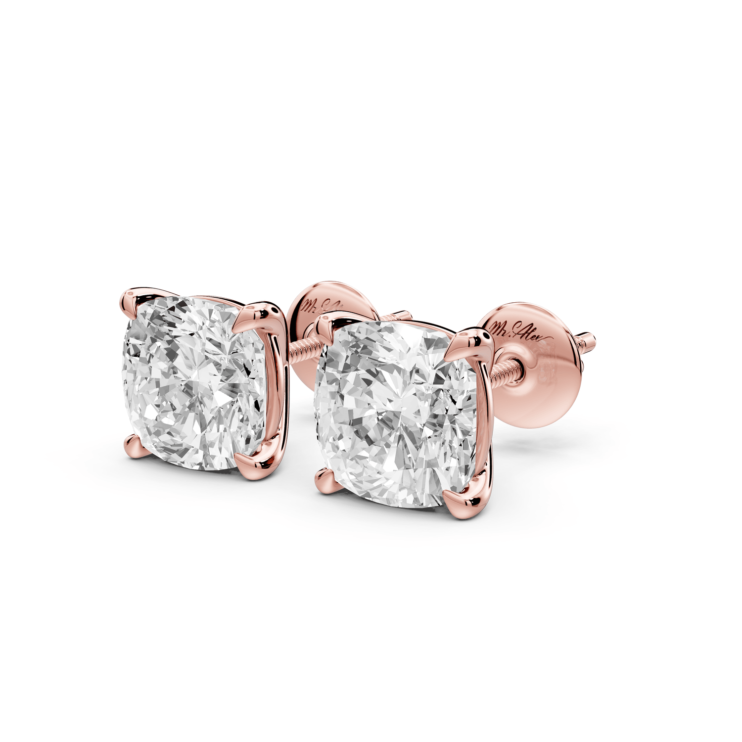 Aura - 5ct 14k rose gold Cushion - Cut Diamond Stud Earrings - Mr. Alex Jewelry