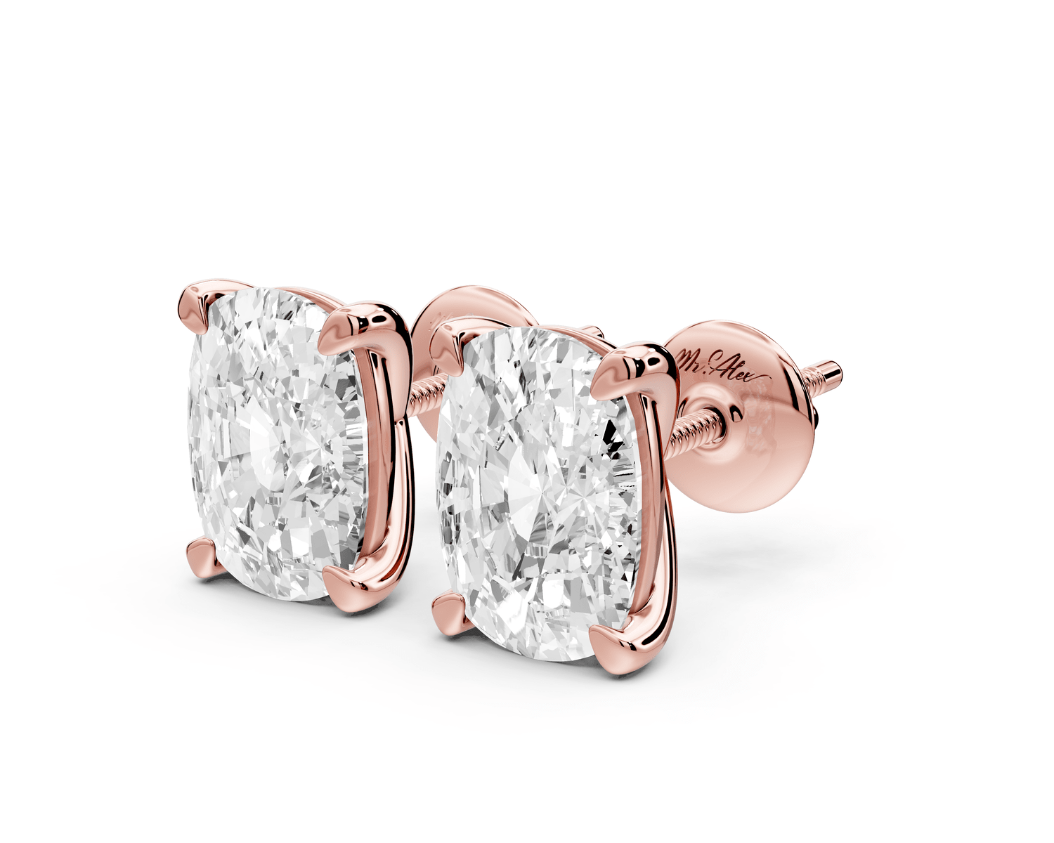 Aura - 5ct 14k rose gold Elgcushion - Cut Diamond Stud Earrings - Mr. Alex Jewelry