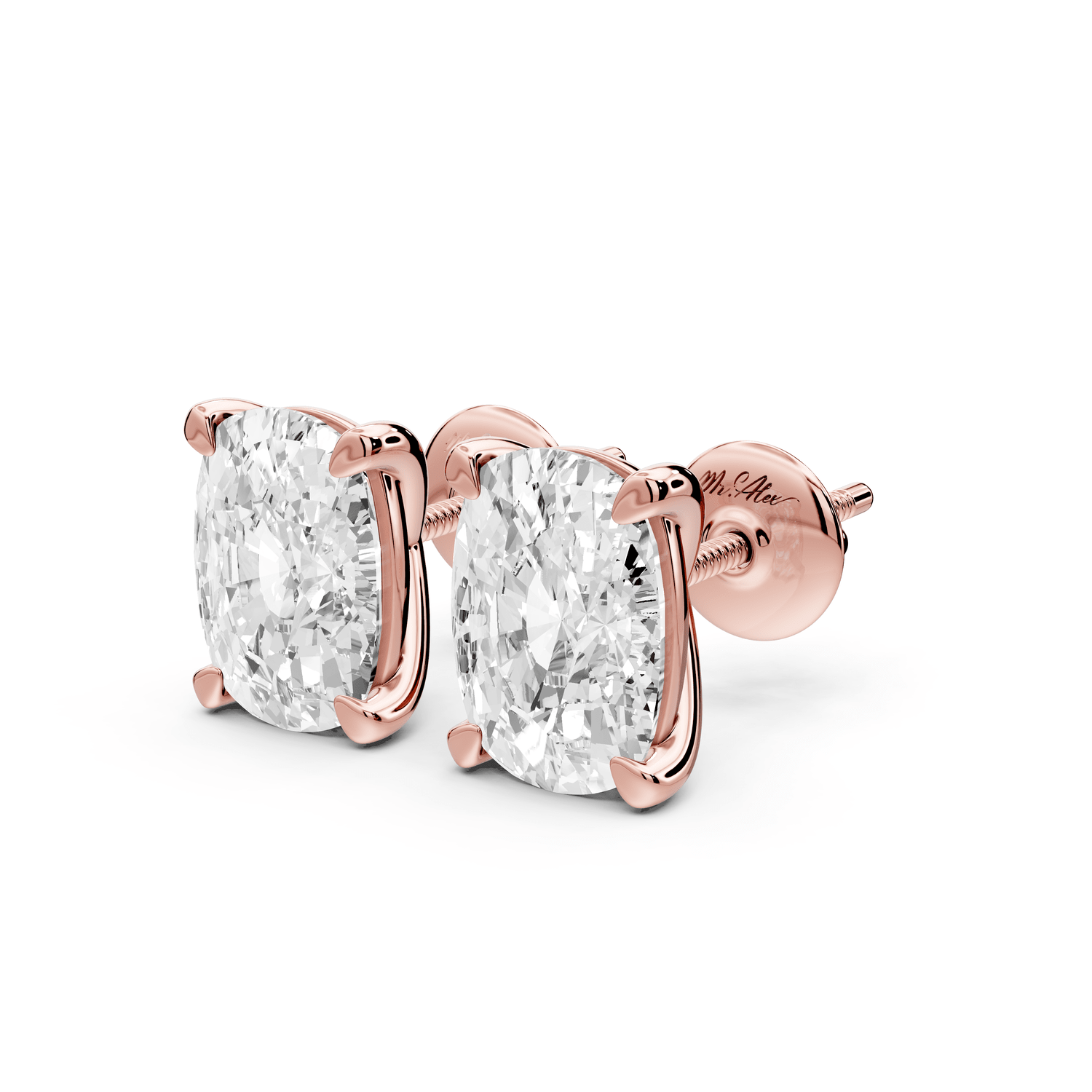 Aura - 5ct 14k rose gold Elgcushion - Cut Diamond Stud Earrings - Mr. Alex Jewelry