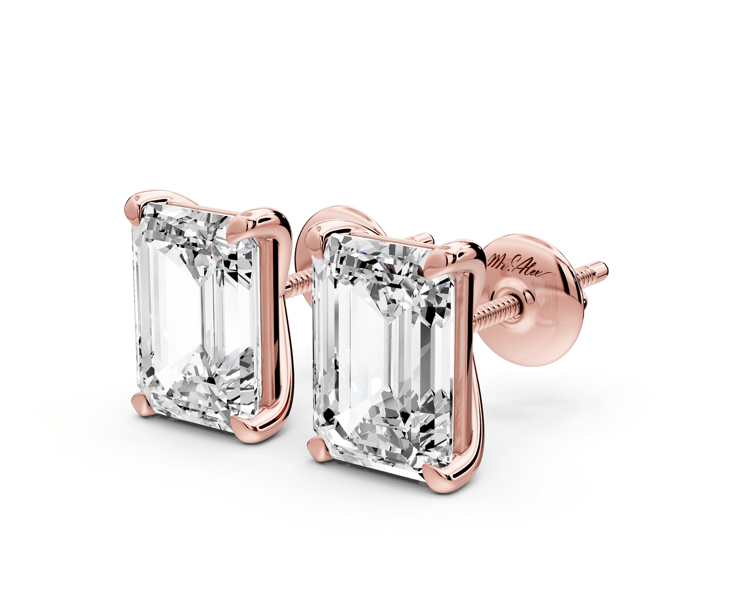 Aura - 5ct 14k rose gold Emerald - Cut Diamond Stud Earrings - Mr. Alex Jewelry