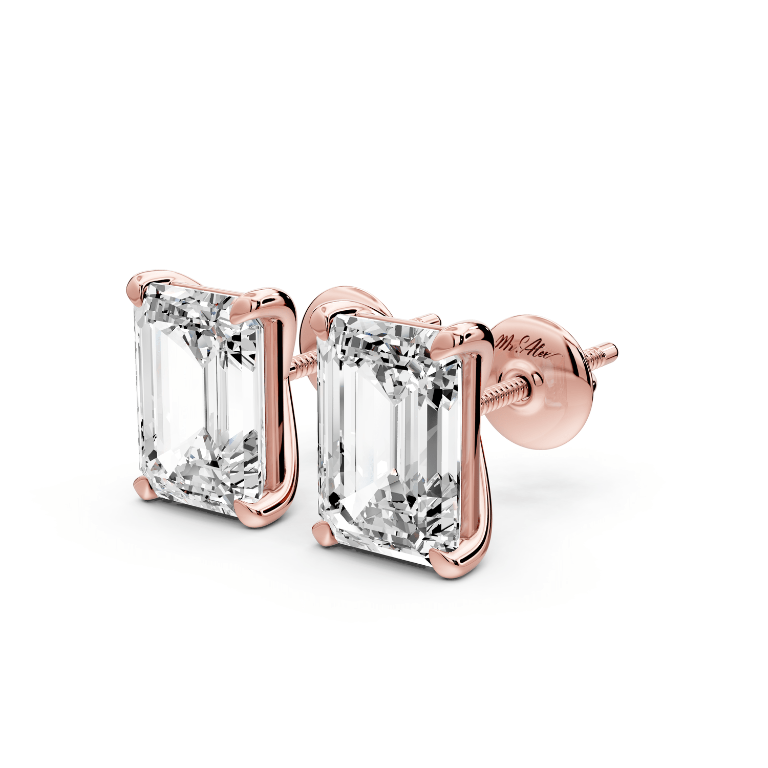 Aura - 5ct 14k rose gold Emerald - Cut Diamond Stud Earrings - Mr. Alex Jewelry