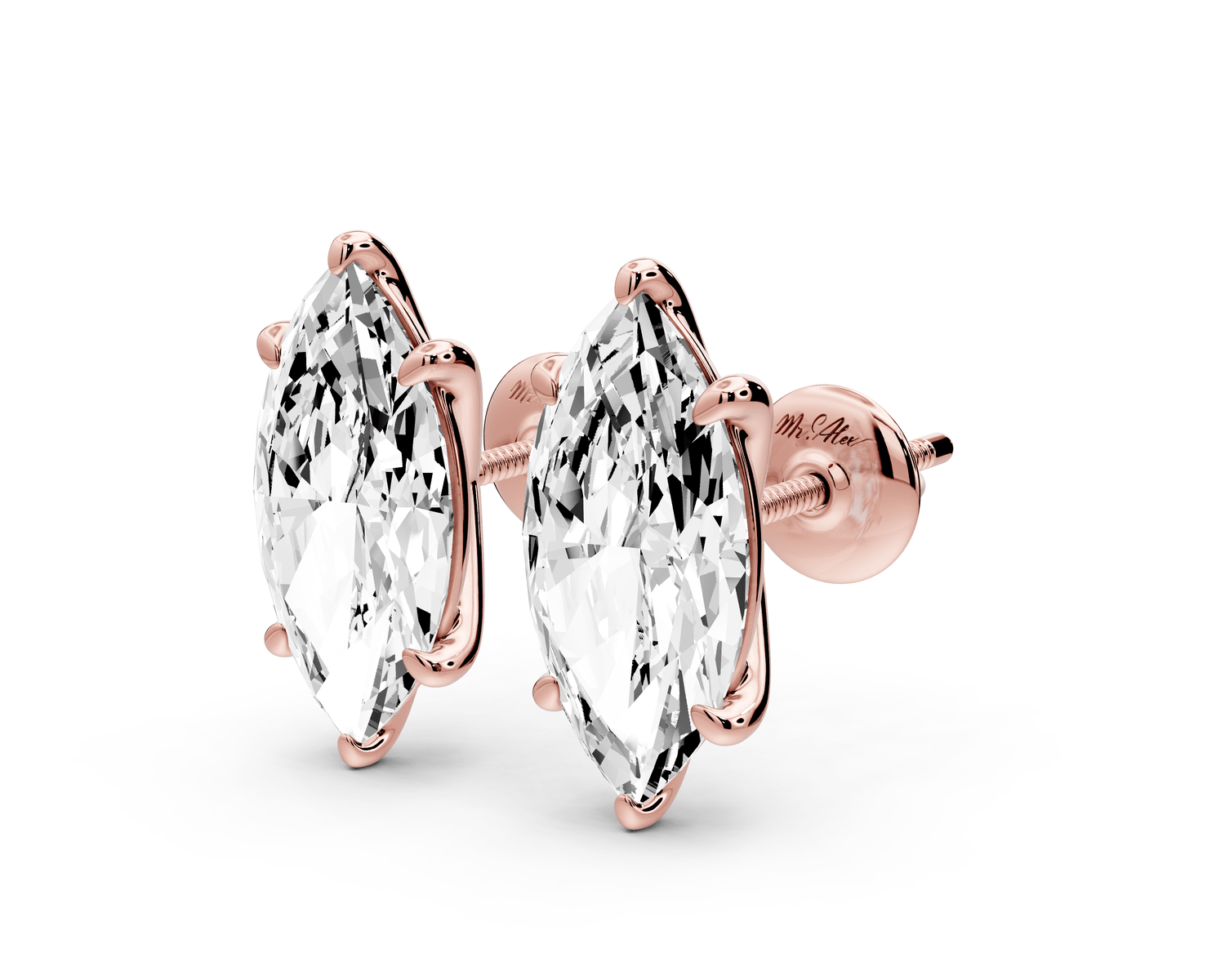 Aura - 5ct 14k rose gold Marquise - Cut Diamond Stud Earrings - Mr. Alex Jewelry