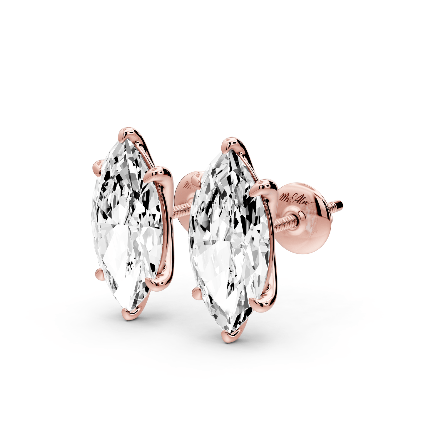Aura - 5ct 14k rose gold Marquise - Cut Diamond Stud Earrings - Mr. Alex Jewelry