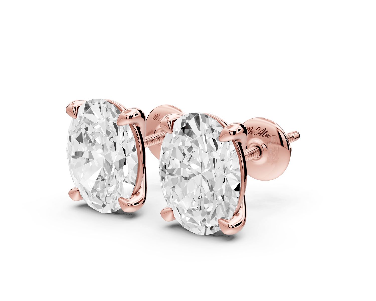 Aura - 5ct 14k rose gold Oval - Cut Diamond Stud Earrings - Mr. Alex Jewelry