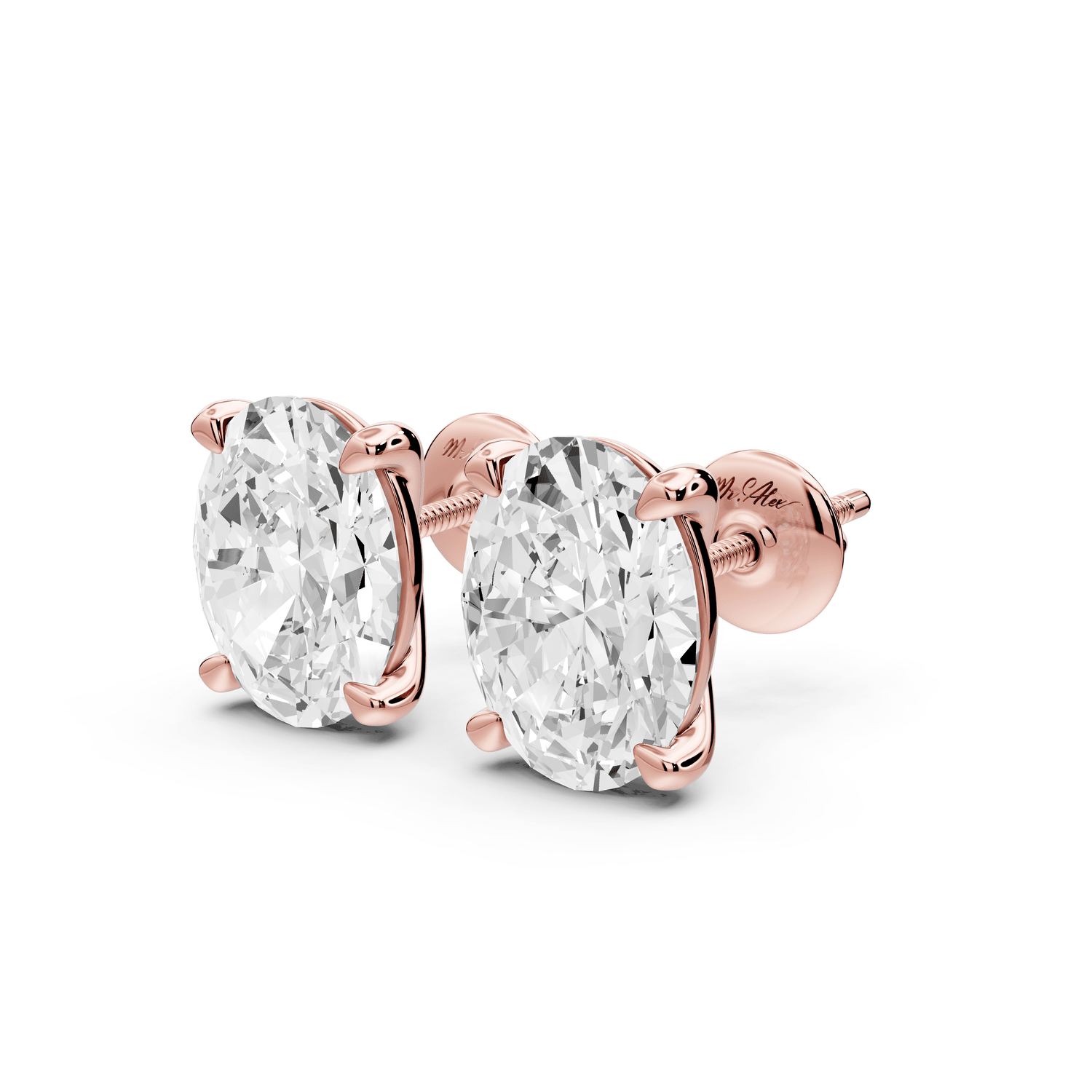 Aura - 5ct 14k rose gold Oval - Cut Diamond Stud Earrings - Mr. Alex Jewelry