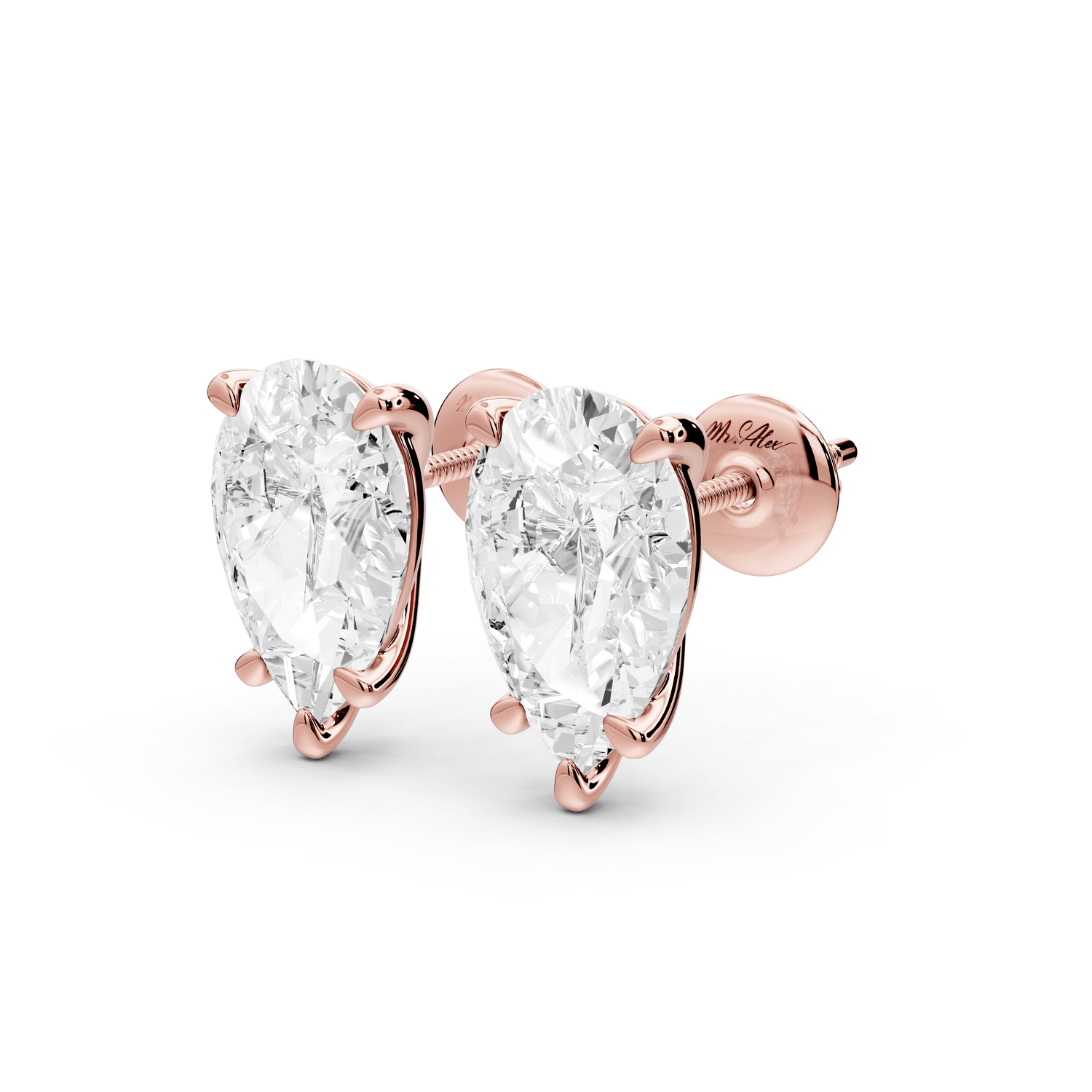 Aura - 5ct 14k rose gold Pear - Cut Diamond Stud Earrings - Mr. Alex Jewelry