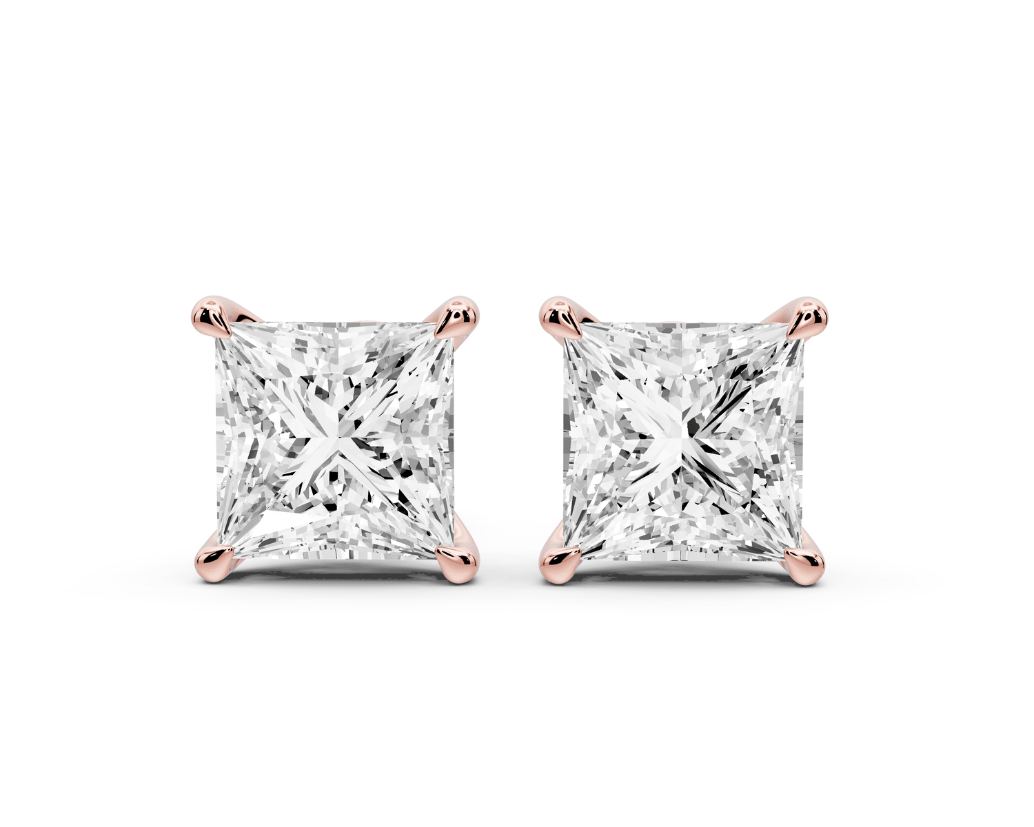 Aura - 5ct 14k rose gold Princess - Cut Diamond Stud Earrings - Mr. Alex Jewelry