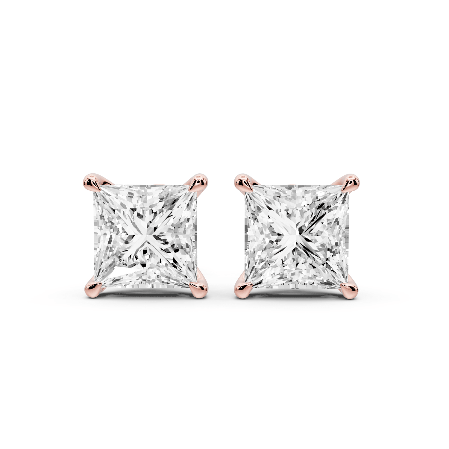 Aura - 5ct 14k rose gold Princess - Cut Diamond Stud Earrings - Mr. Alex Jewelry