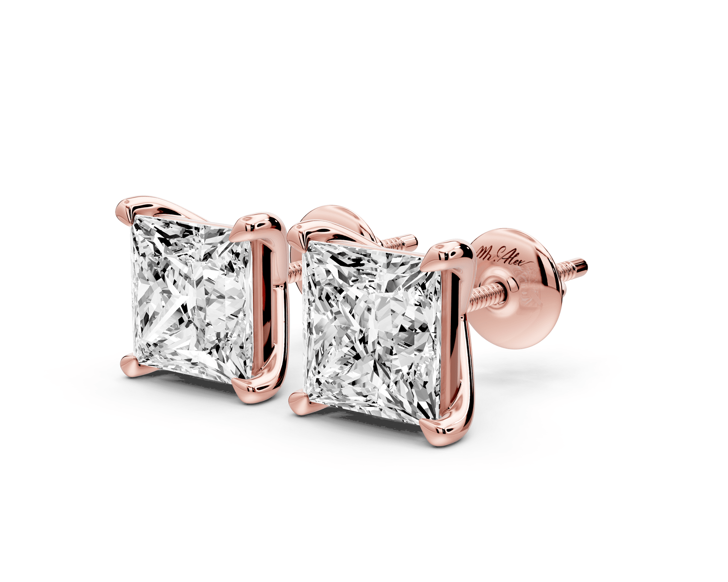 Aura - 5ct 14k rose gold Princess - Cut Diamond Stud Earrings - Mr. Alex Jewelry
