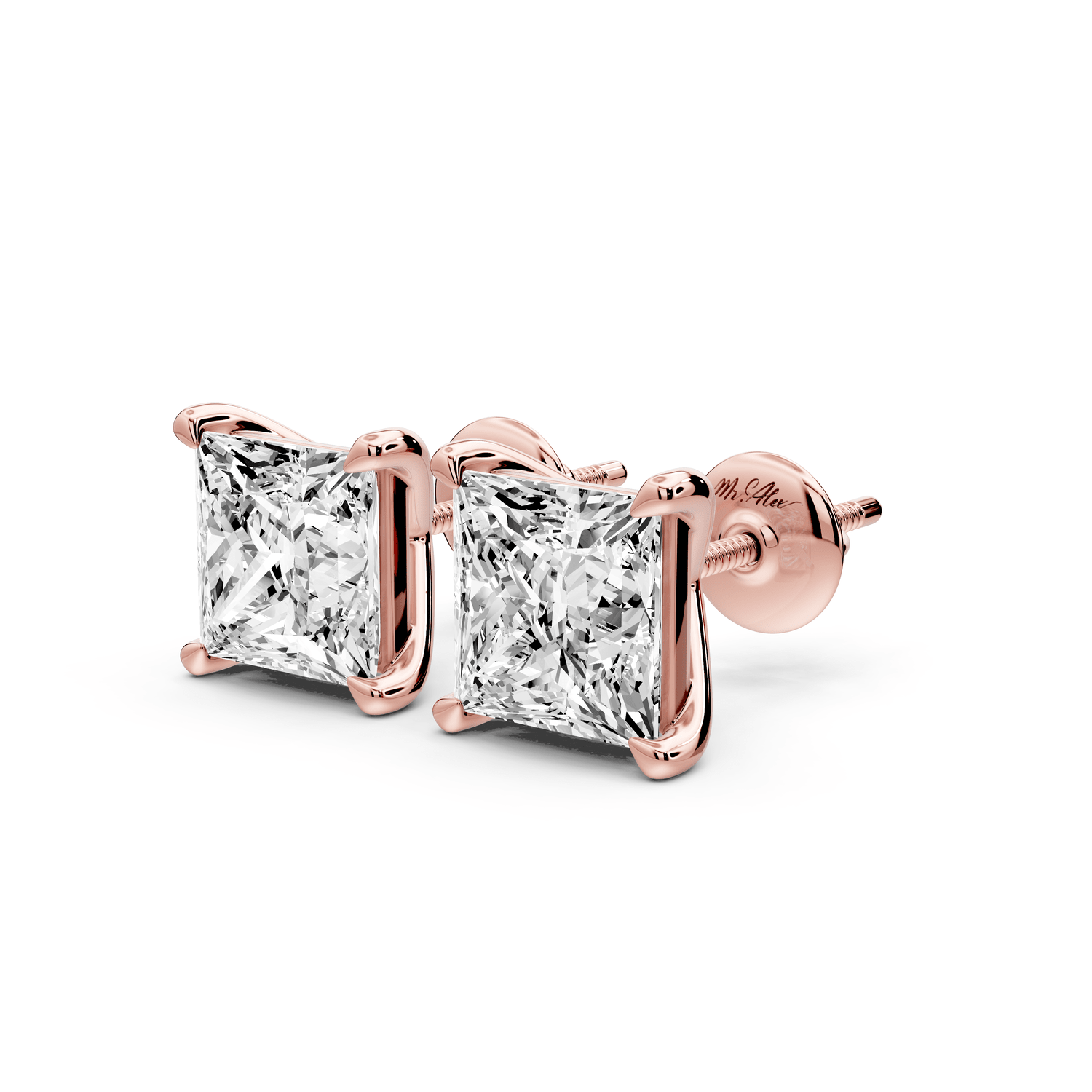 Aura - 5ct 14k rose gold Princess - Cut Diamond Stud Earrings - Mr. Alex Jewelry