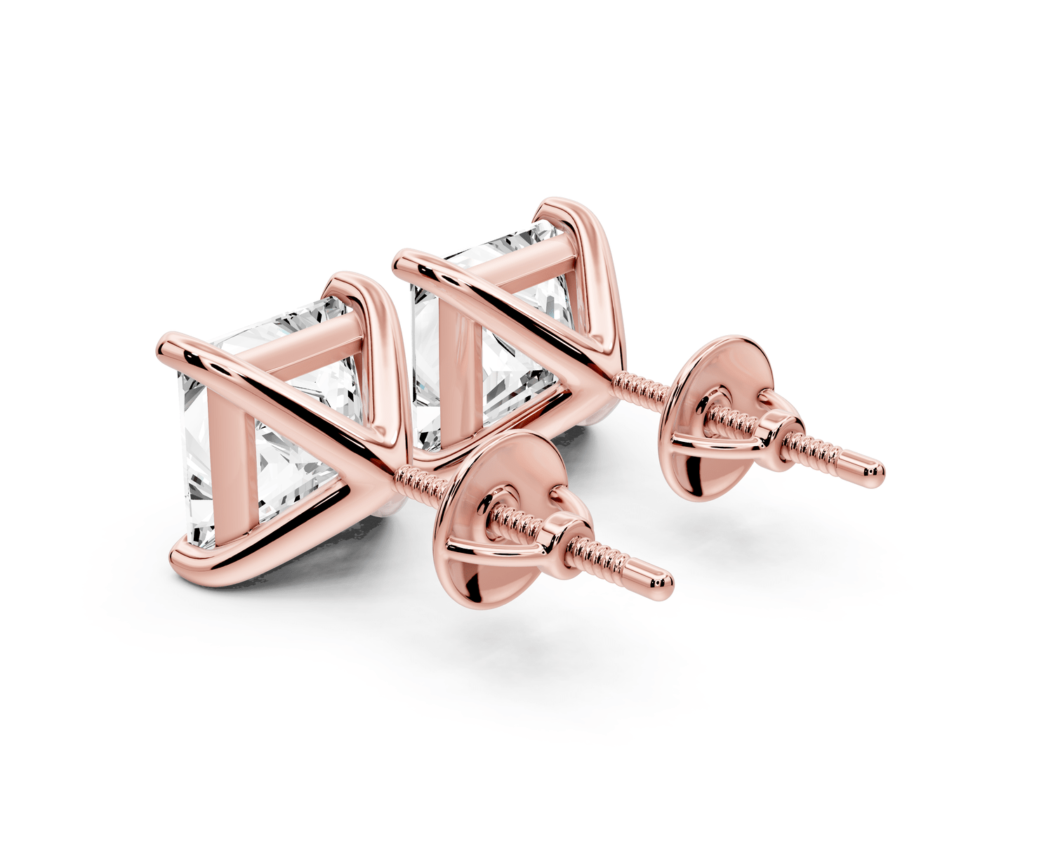 Aura - 5ct 14k rose gold Princess - Cut Diamond Stud Earrings - Mr. Alex Jewelry
